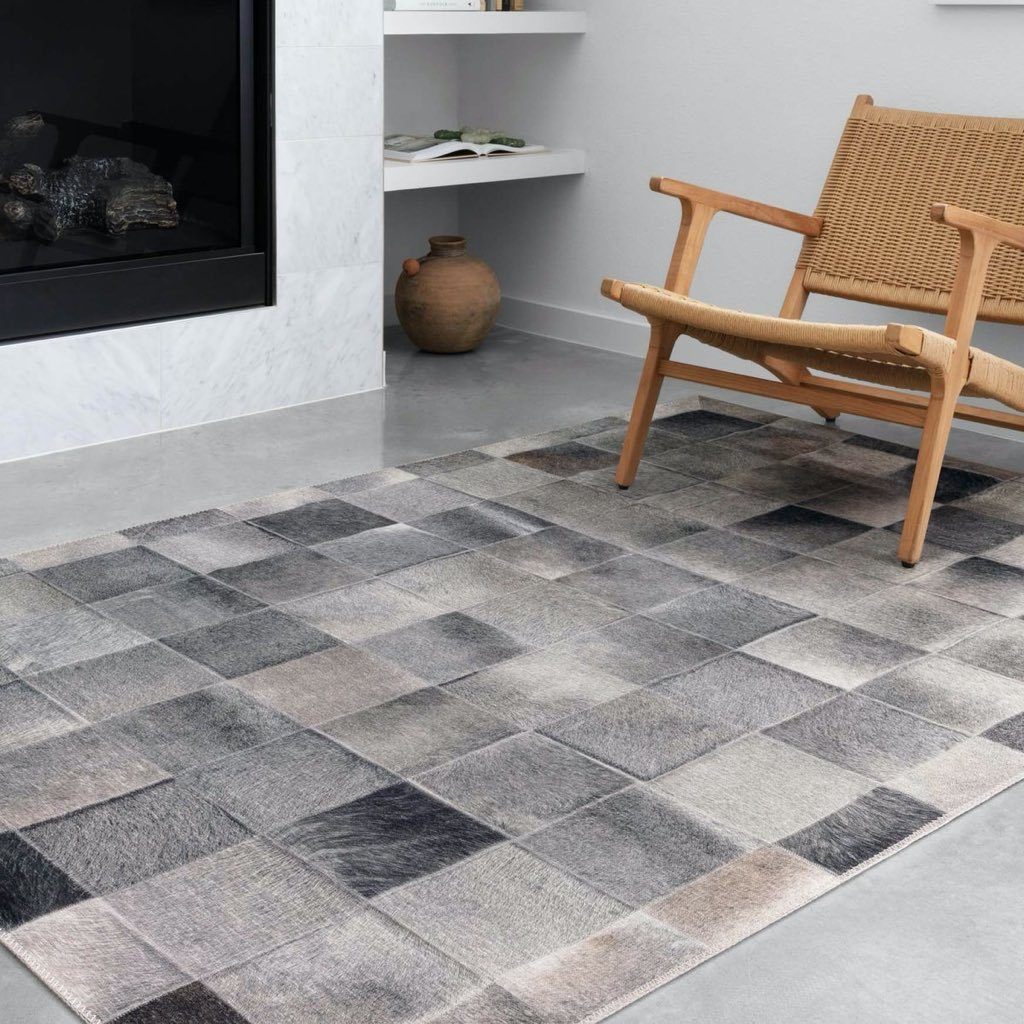 Loloi II Maddox MAD 06 Charcoal Grey Modern Cowhide-Look Area Rug