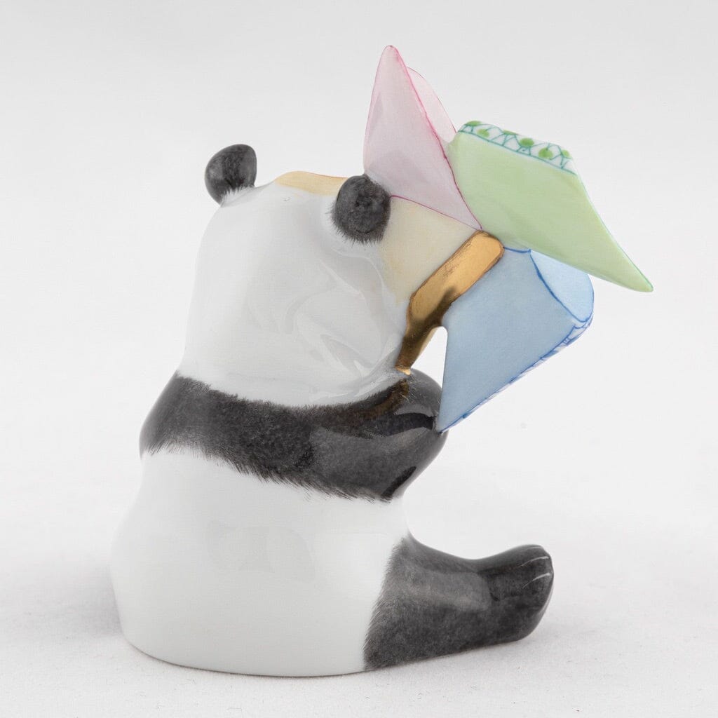 Herend Handmade Porcelain Pinwheel - Playing Panda Figurine