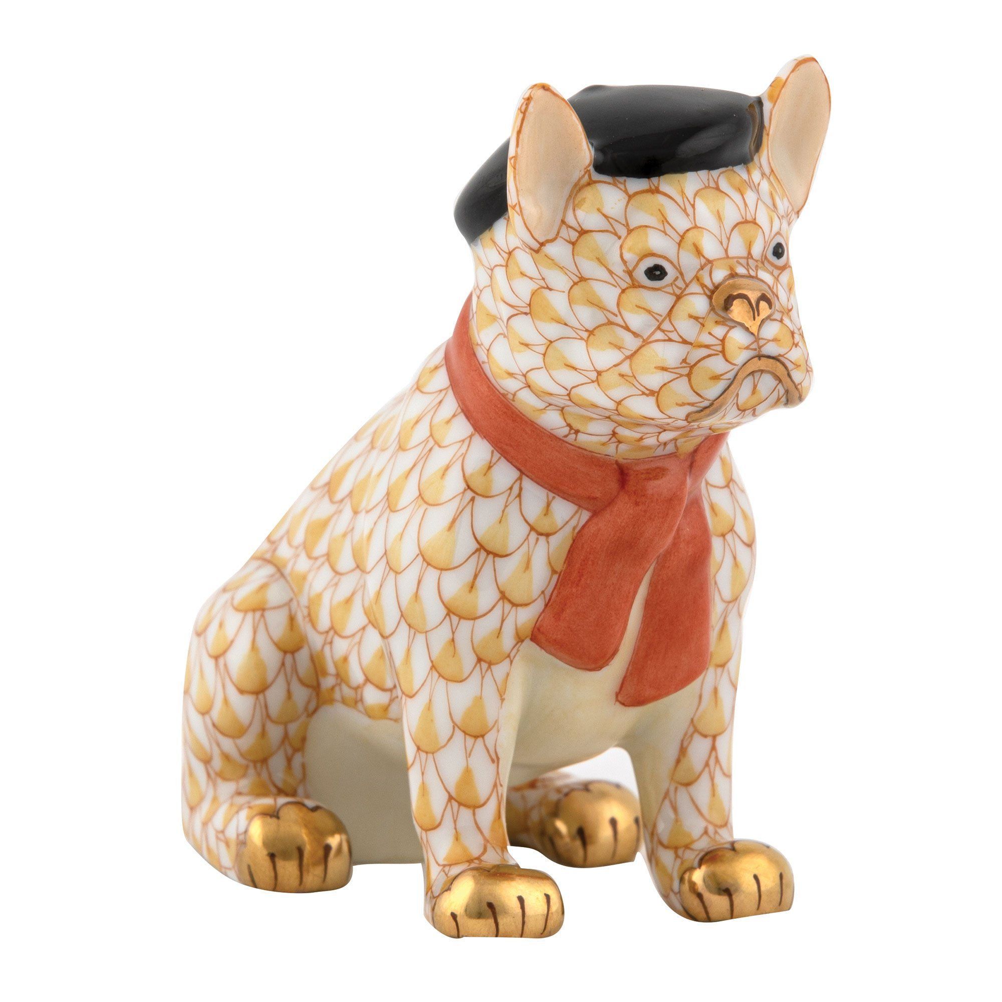 Exquisite Hand - painted Herend Frenchie Porcelain Figurine