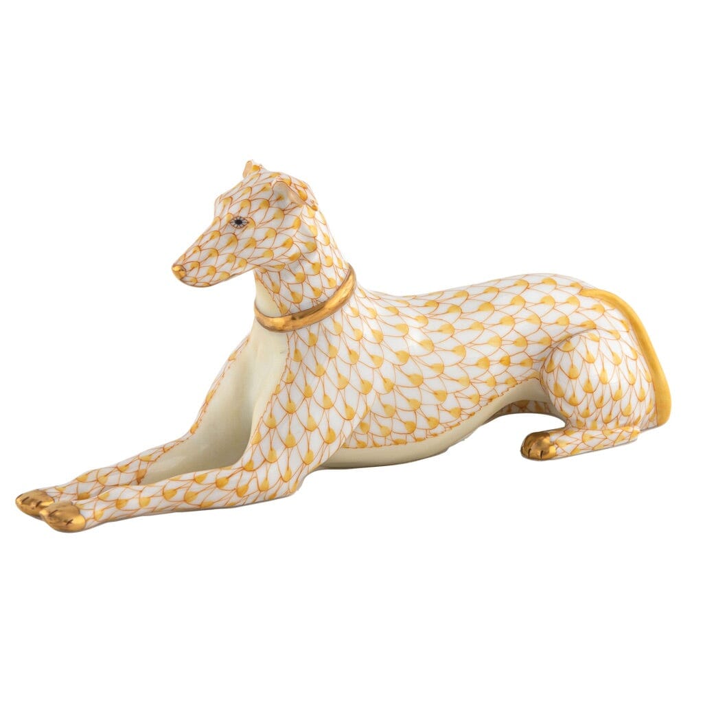 Handmade Herend Porcelain Greyhound Figurine with Gold Collar