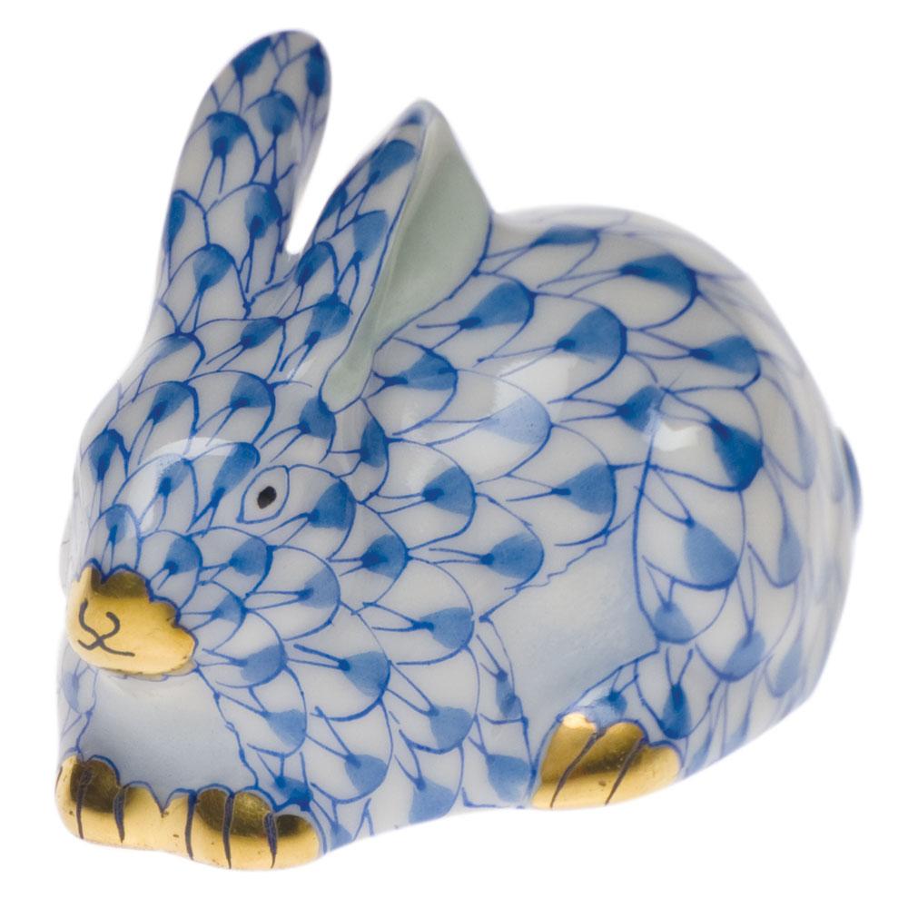 Miniature Handmade Herend Porcelain Lying Rabbit Figurine for Decor