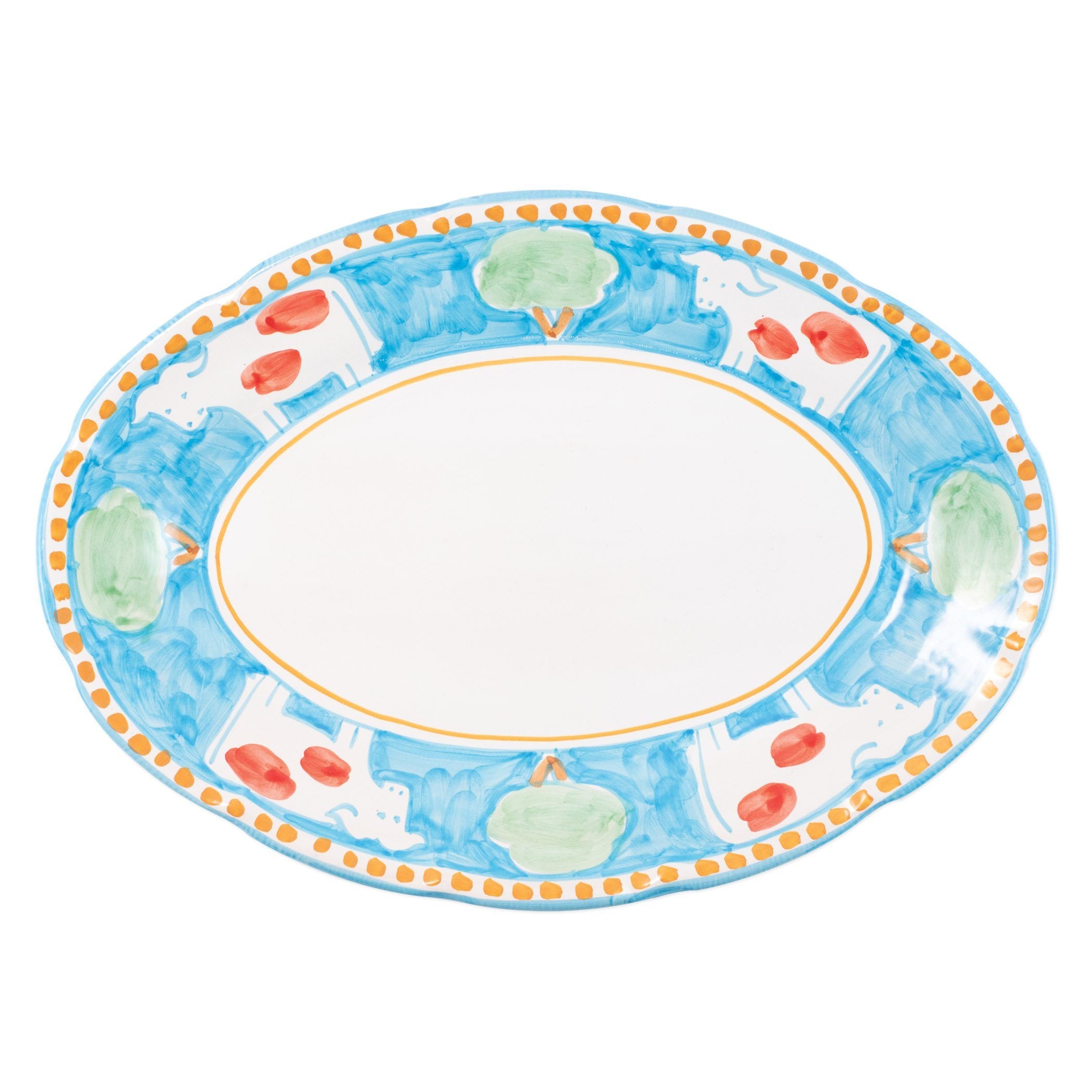 Vietri Italian Handmade Campagna Mucca Design Oval Serving Platter