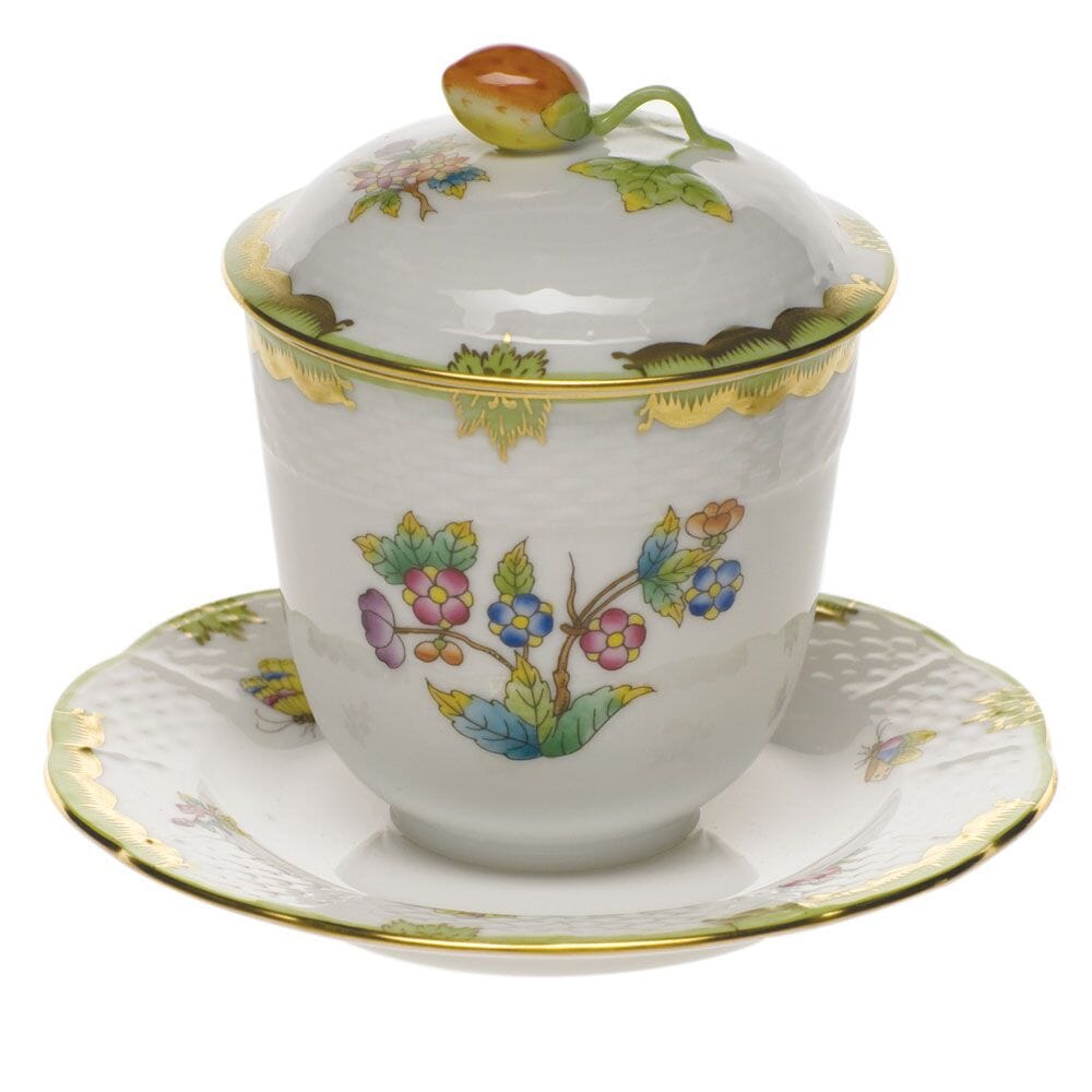 Handmade Herend Queen Victoria Style Jam Jar with Exquisite Berry Lid