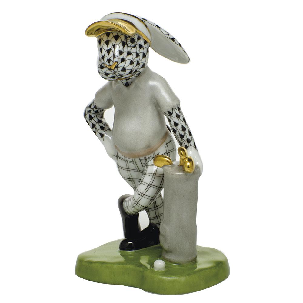 Handmade Herend Golf Bunny Porcelain Figurine with Exquisite Paint