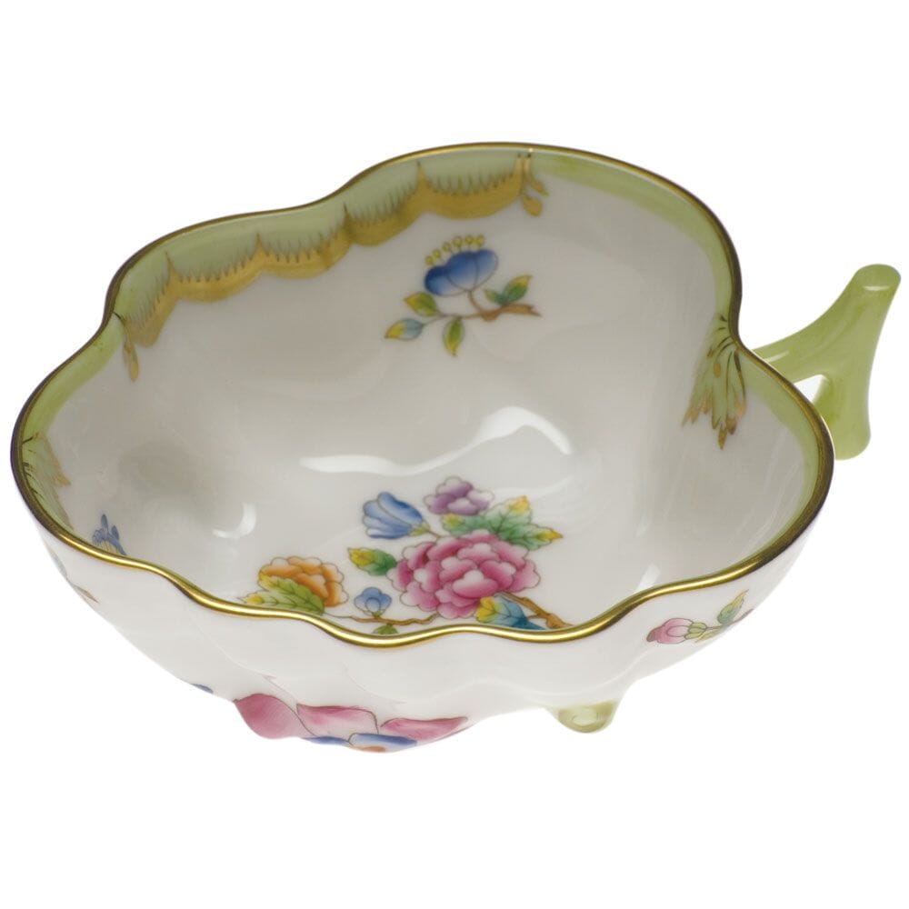 Herend Fine Porcelain Queen Victoria Pattern Deep Leaf Shaped Dish, 4-Inch Size