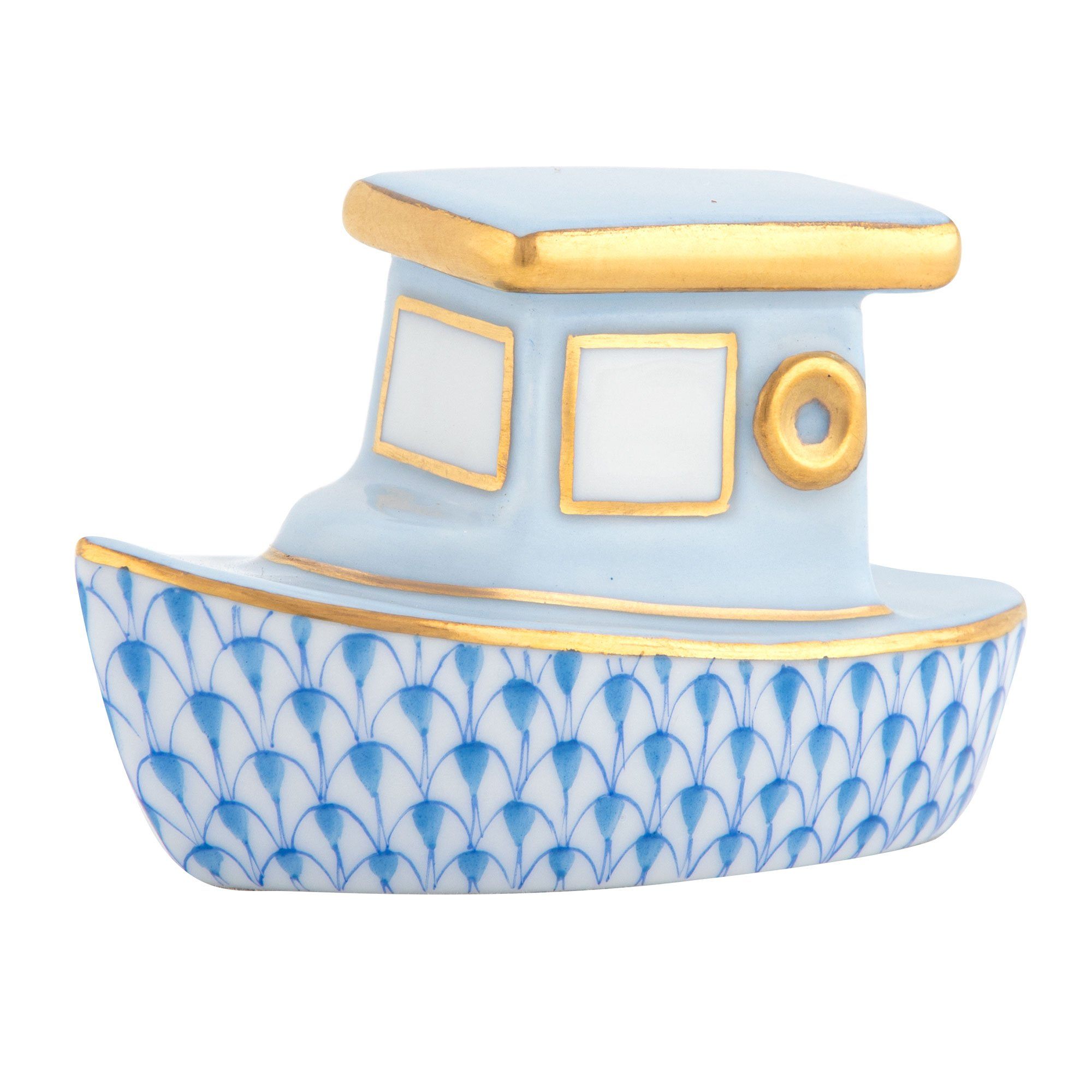 Exquisite Handmade Herend Porcelain Tug Boat Figurine for Collectors