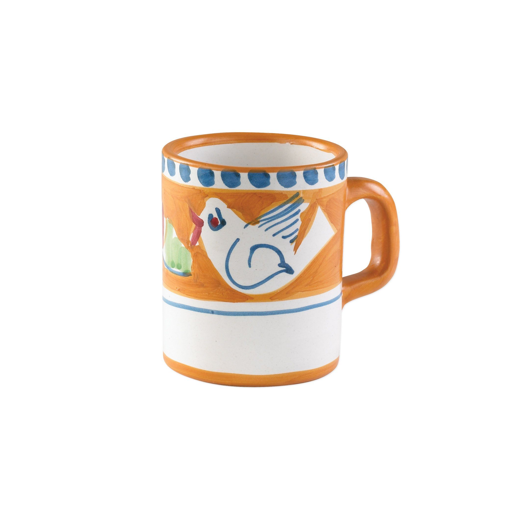 Exquisite Hand - painted Vietri Campagna Uccello Orange Mug with Blue Accents