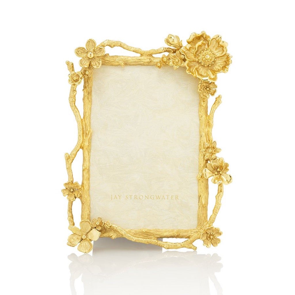 Jay Strongwater's 4 x 6 Breanna Floral Branch Gold - Finished Frame