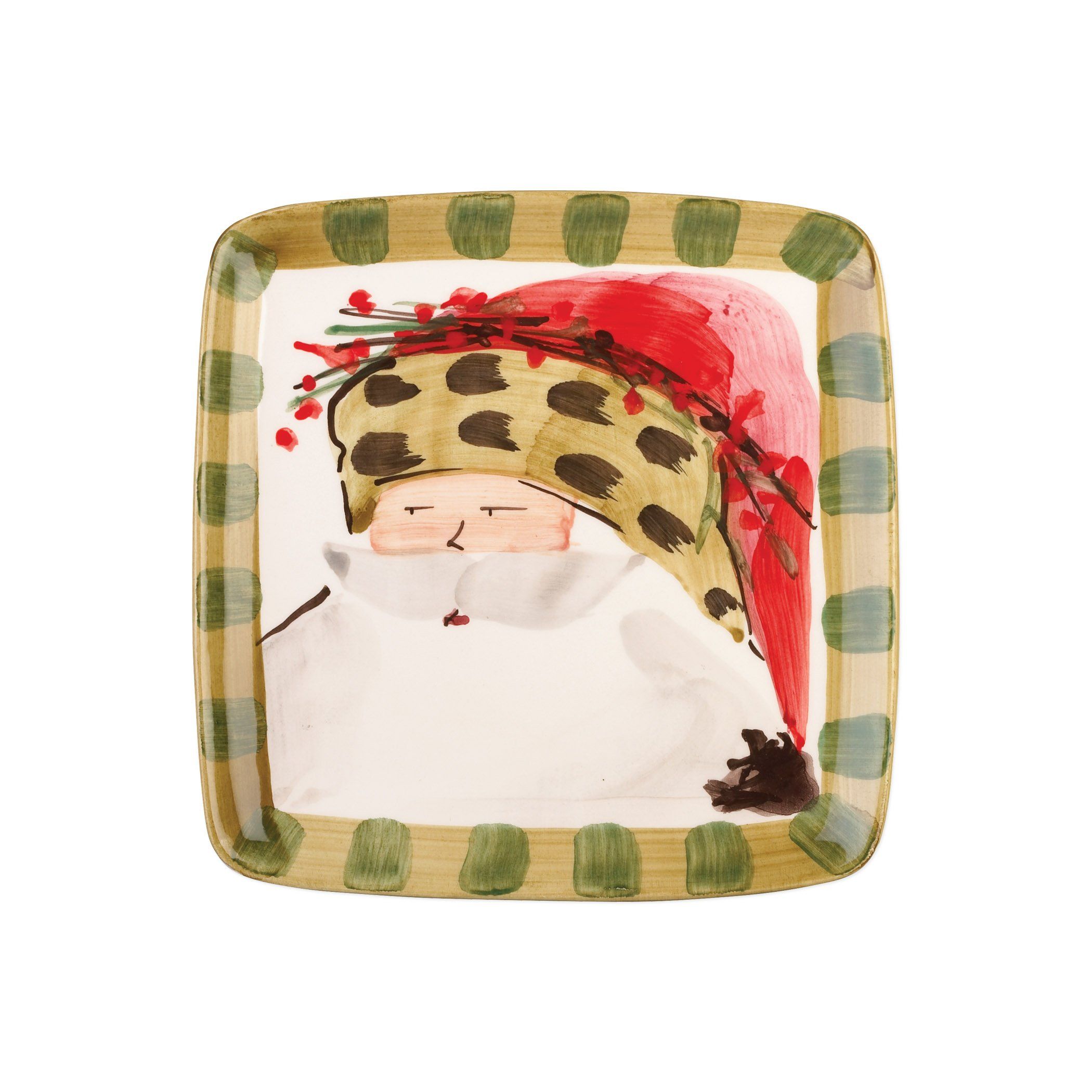 Vietri Hand - crafted Old St. Nick Animal Hat Square Salad Plate