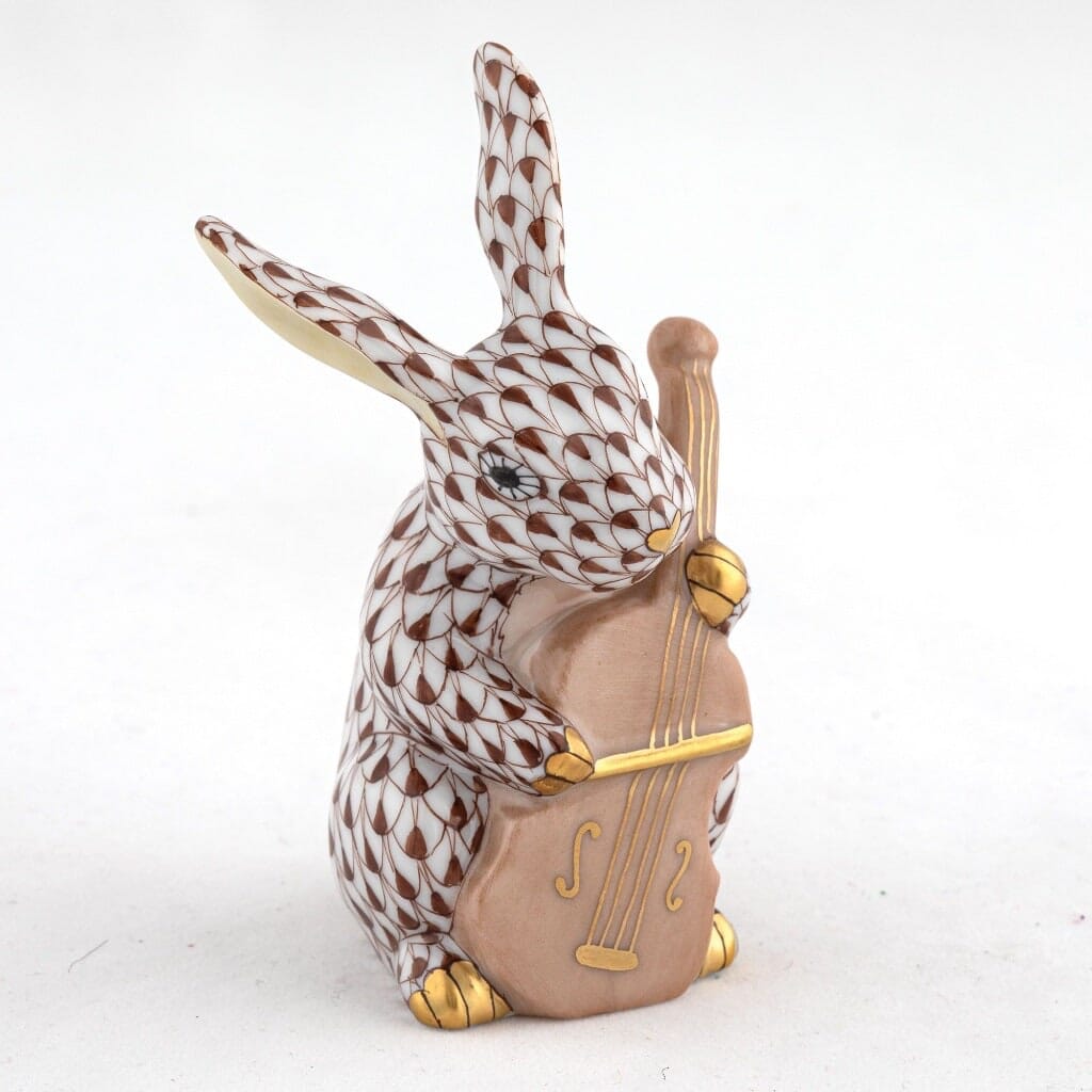 Herend Handmade Porcelain Cello Bunny Figurine for Charming Decor
