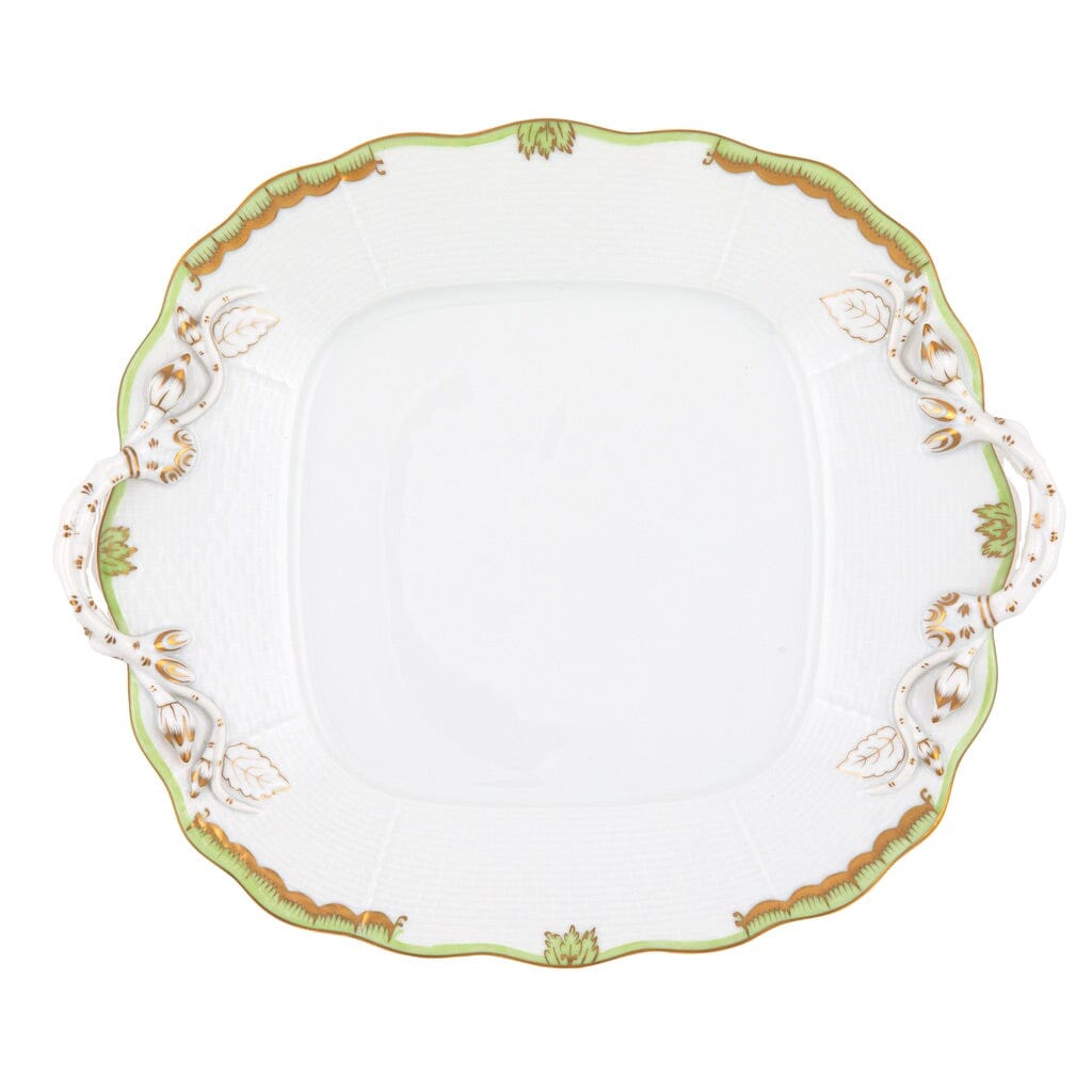 Herend Exquisite Square Cake Plate with Handles Featuring Princess Victoria Pattern
