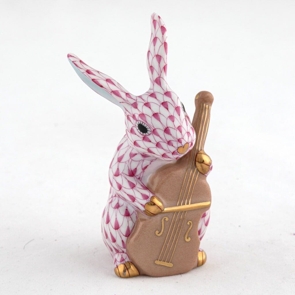 Herend Handmade Porcelain Cello Bunny Figurine for Charming Decor