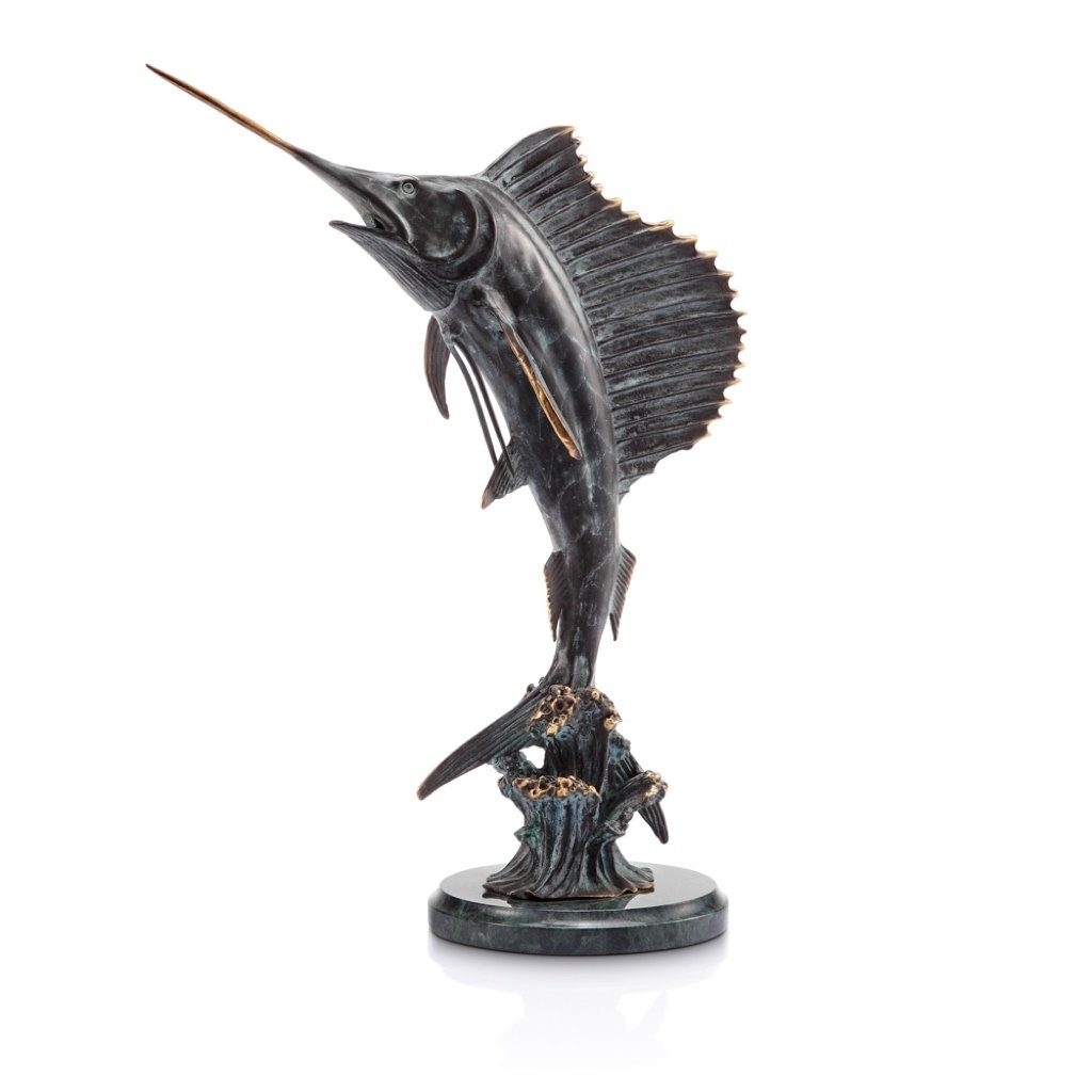 SPI Gallery Solid Brass Tail Walker Sailfish Trophy Fish Sculpture for Anglers