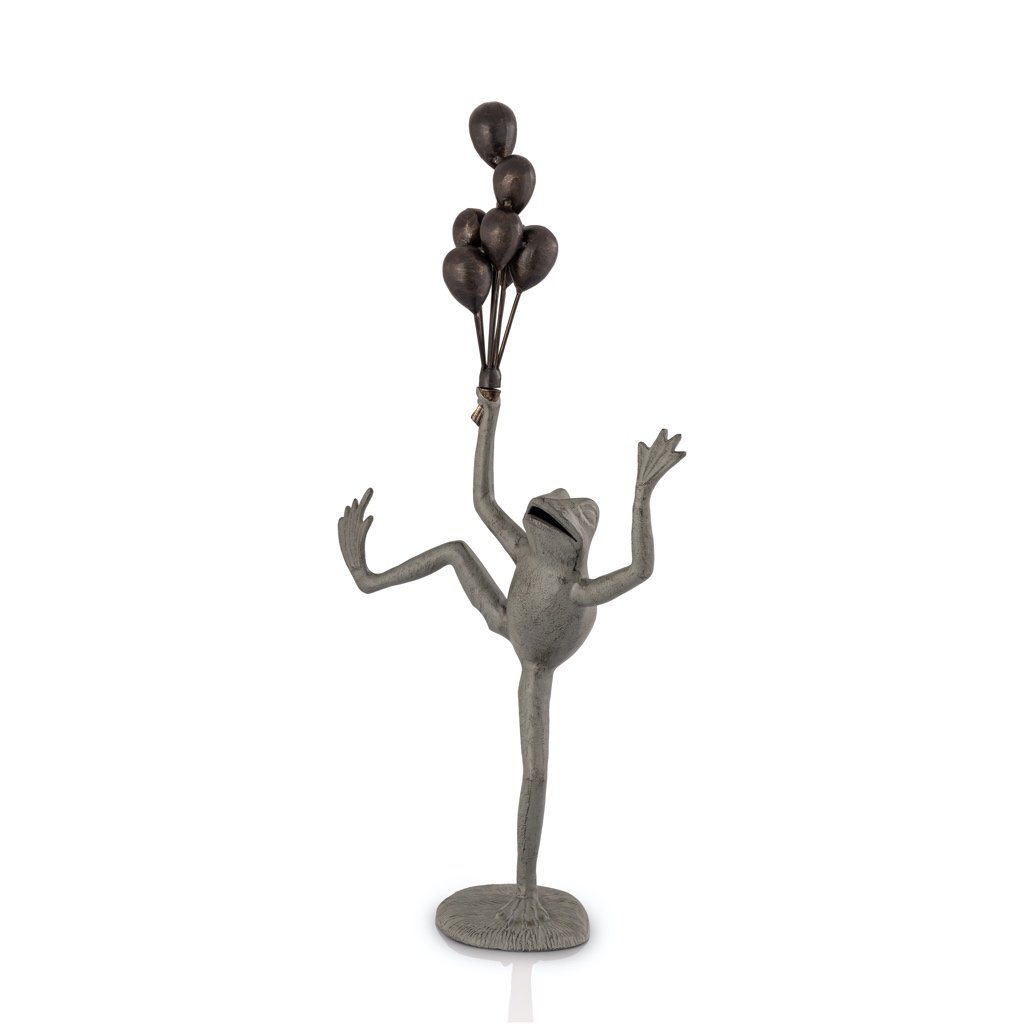 SPI Adorable Aluminum Frog Sculpture Holding a Bunch of Balloons for Garden