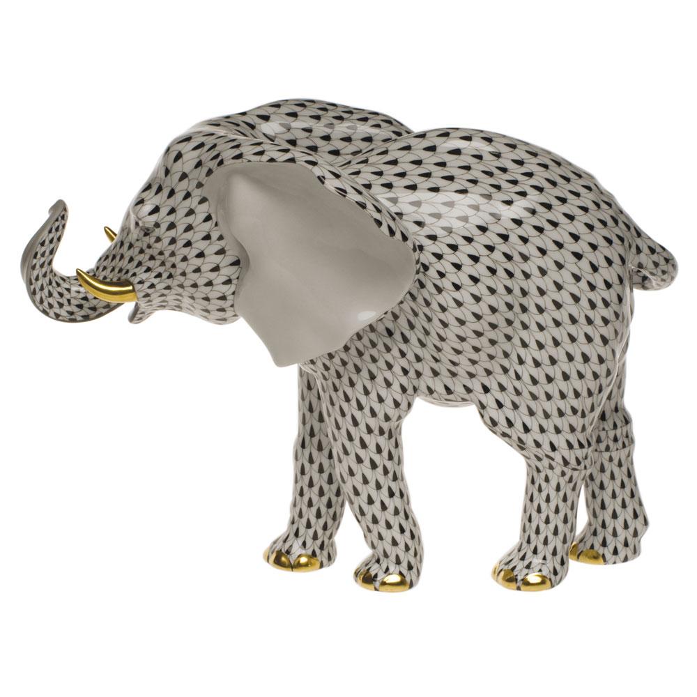 Large Hand - painted Herend Elephant Porcelain Figurine