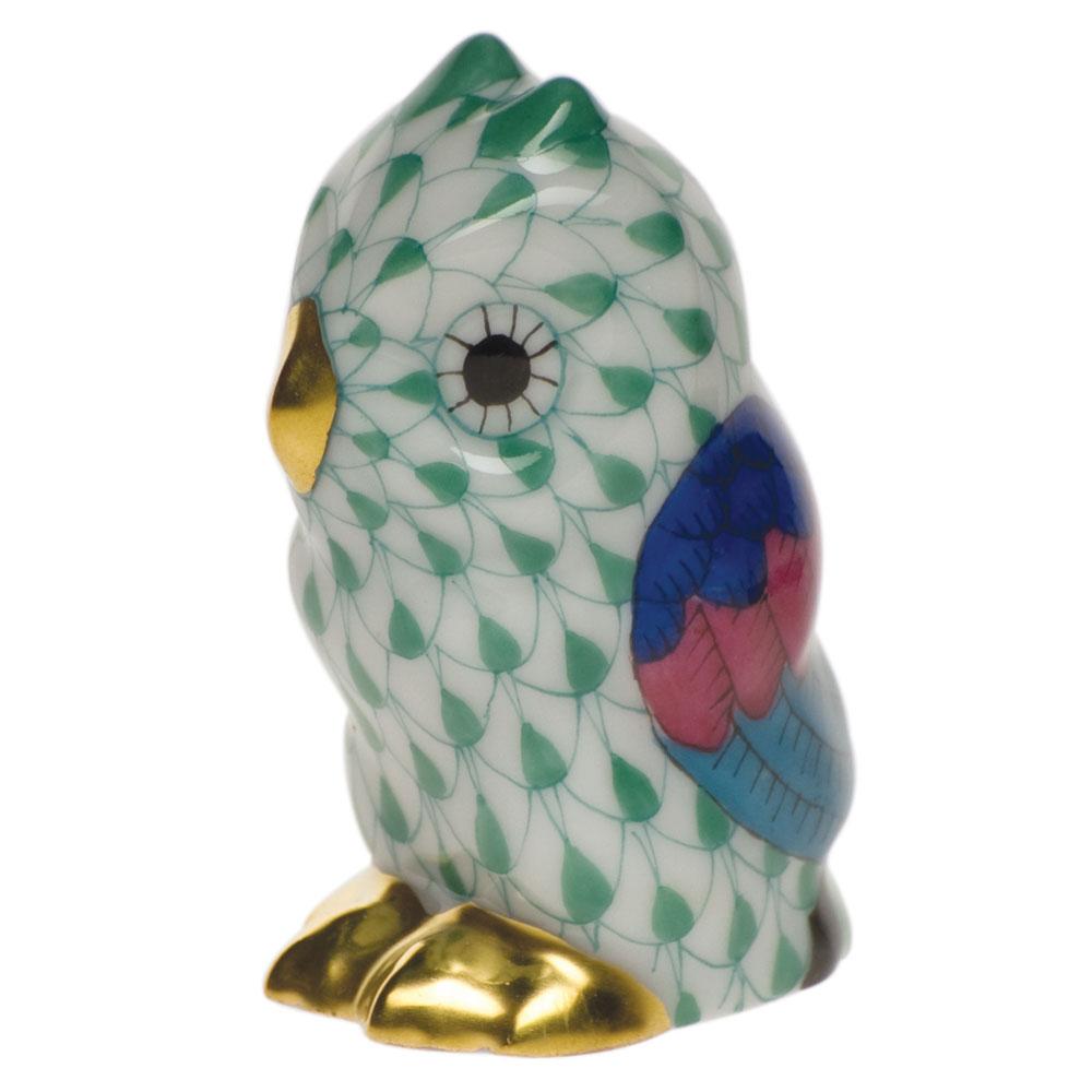 Handmade and Hand - painted Herend Miniature Owl Figurine