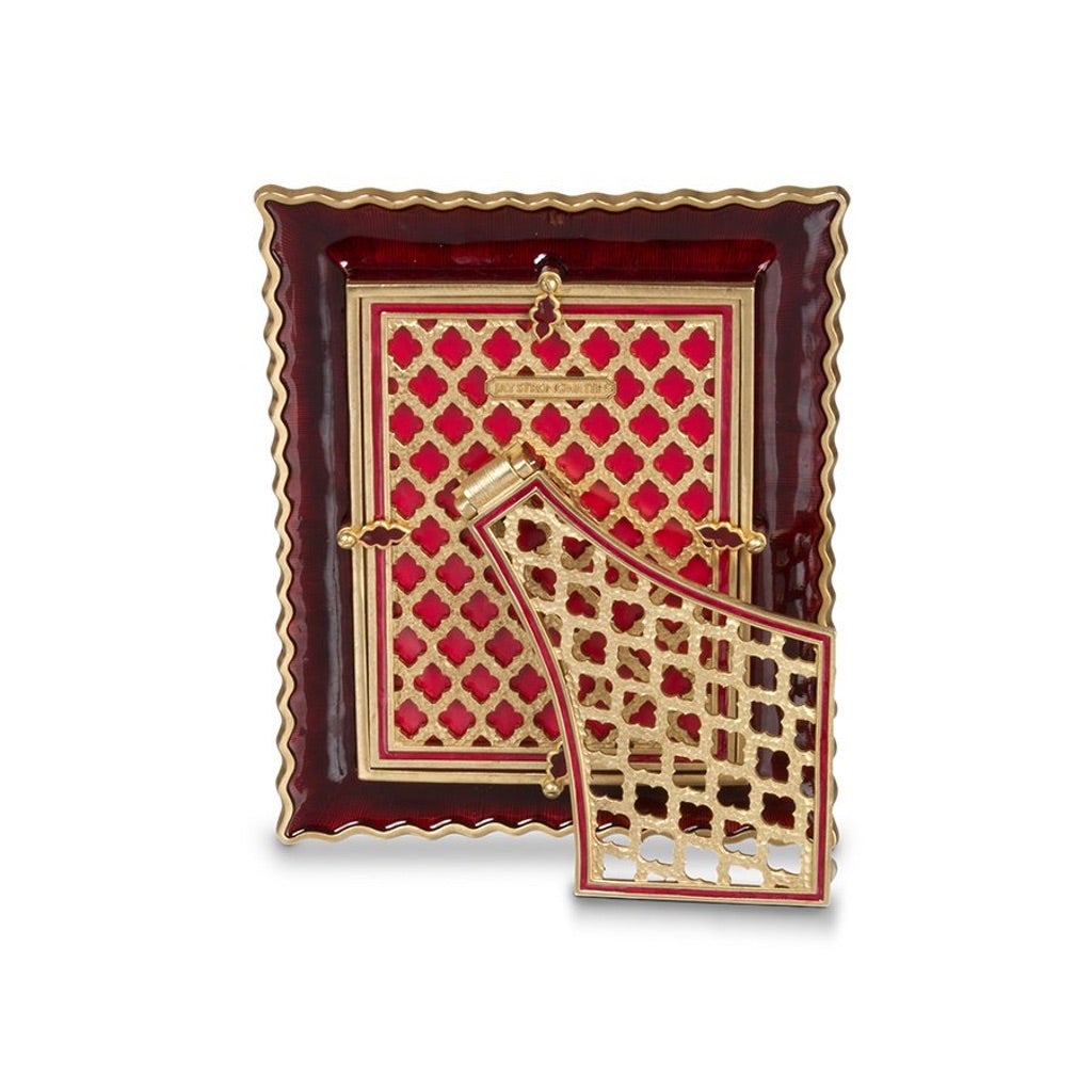 Jay Strongwater Blair 5 x 7 Ruffled-Edge Frame with Ruby Color and 14K Gold Finish