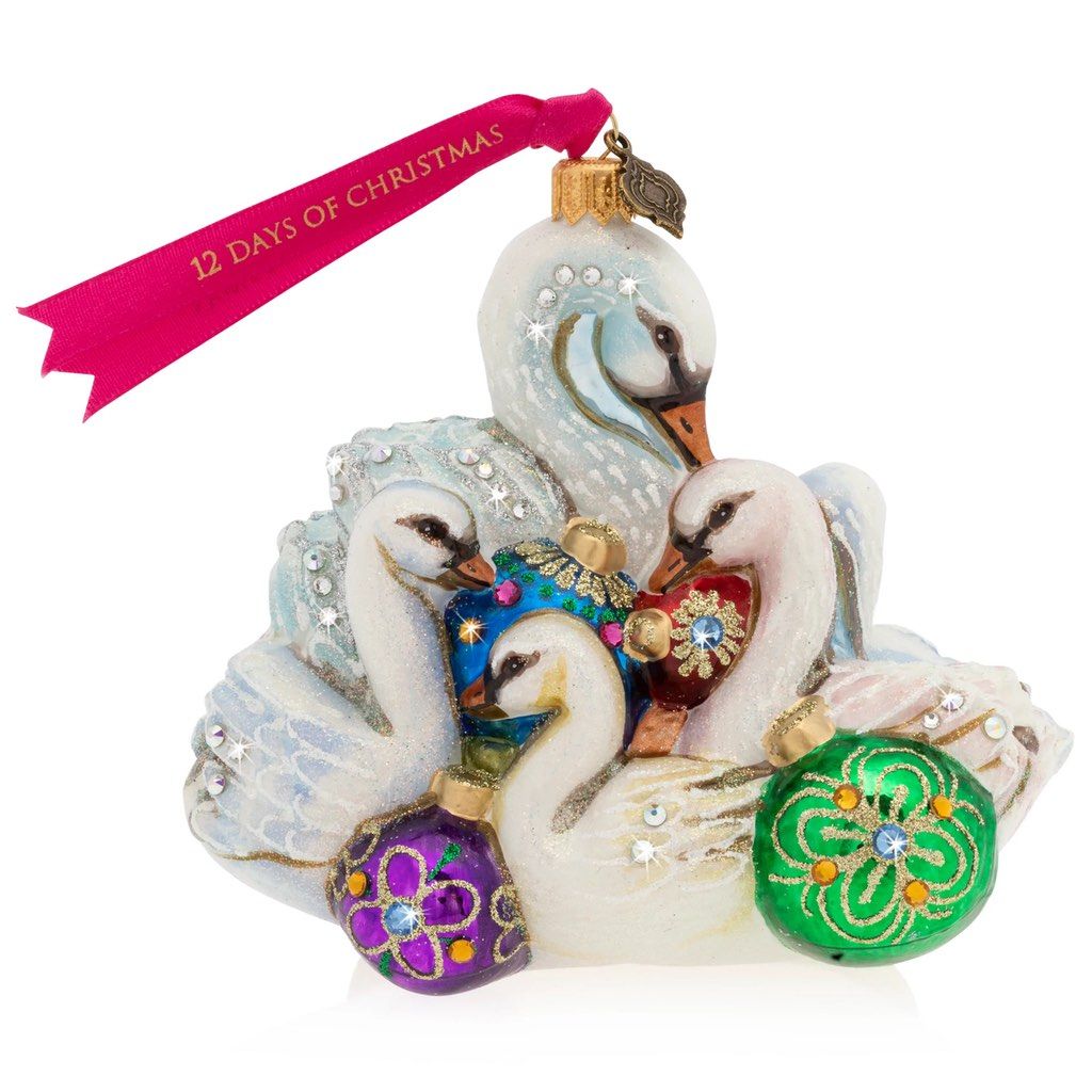 Jay Strongwater Exquisite Glass Ornament Featuring Seven Swans-a-Swimming for Christmas Decor