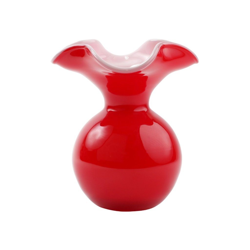 Small Fluted Red Glass Vase Inspired by Vietri Hibiscus