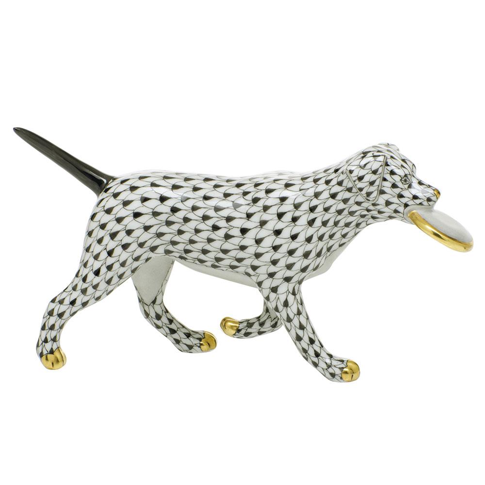 Exquisite Hand - painted Herend Porcelain Frisbee Dog Figurine for Collectors