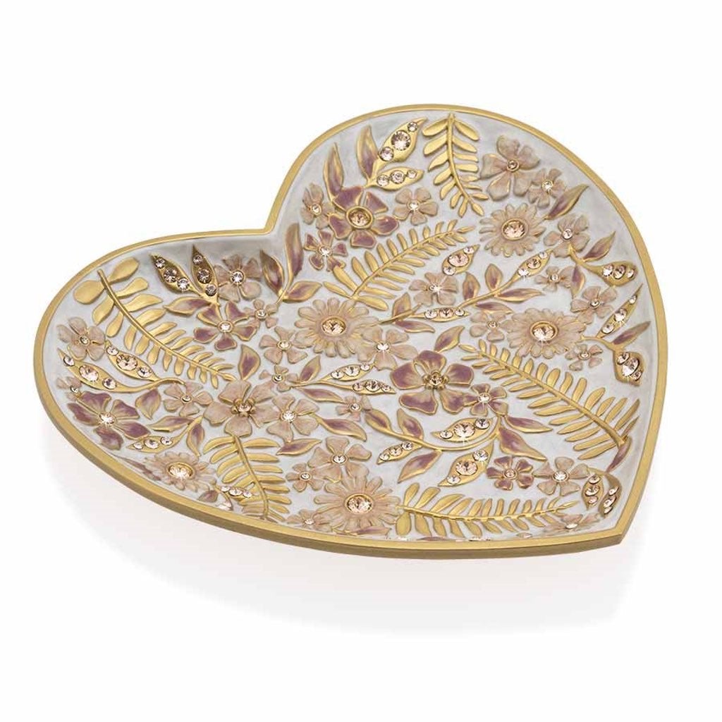 Jay Strongwater Aria Floral Heart Hand - enameled Trinket Tray for Boudoir