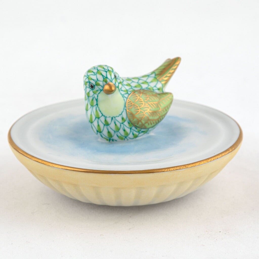 Handmade Herend Porcelain Figurine of a Bird Enjoying a Bath
