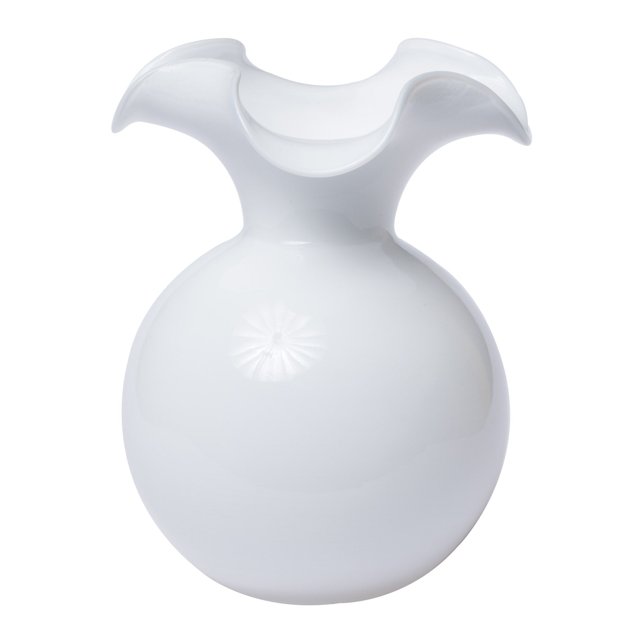 Medium-Sized Fluted White Glass Vase Inspired by the Hibiscus - Vietri