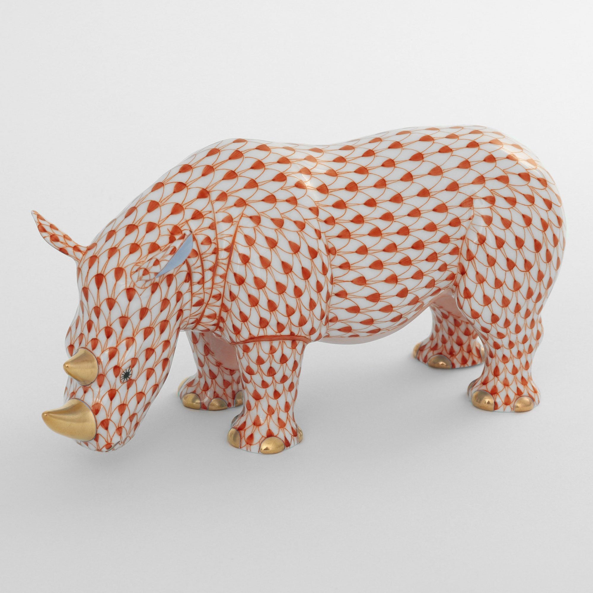 Exquisite Handmade Herend Standing Rhinoceros Porcelain Figurine