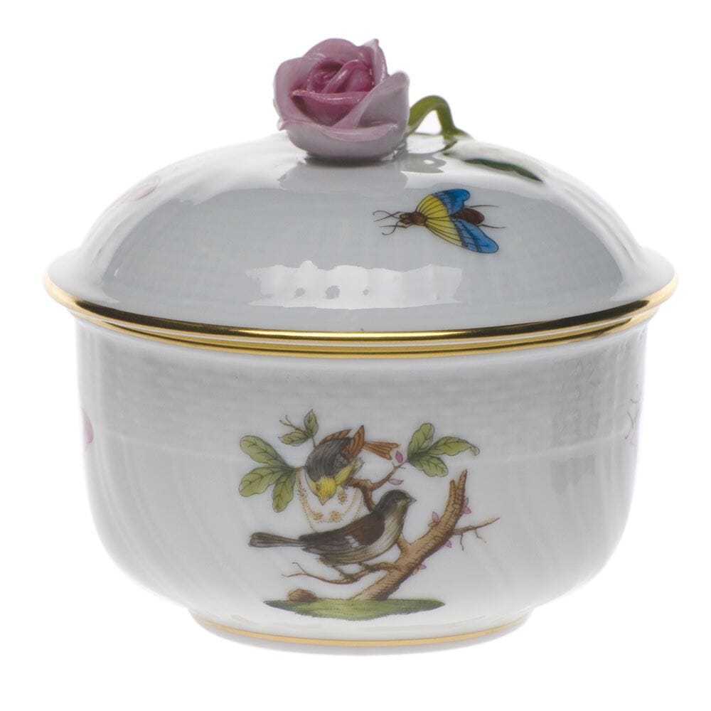 Herend Rothschild Bird Covered Sugar With Rose - 4 oz.