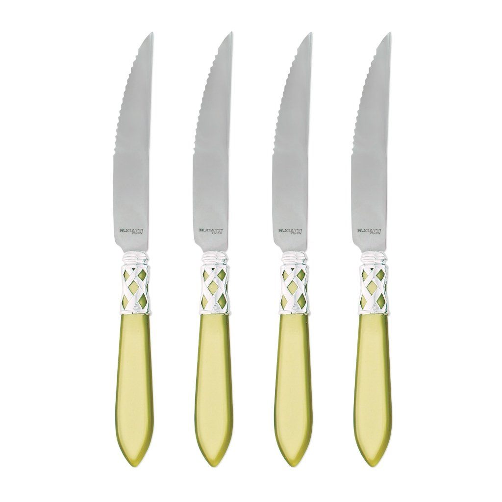 Vietri Aladdin Set of 4 High - Glossy Chrome Finish Steak Knives for Sophisticated Dining