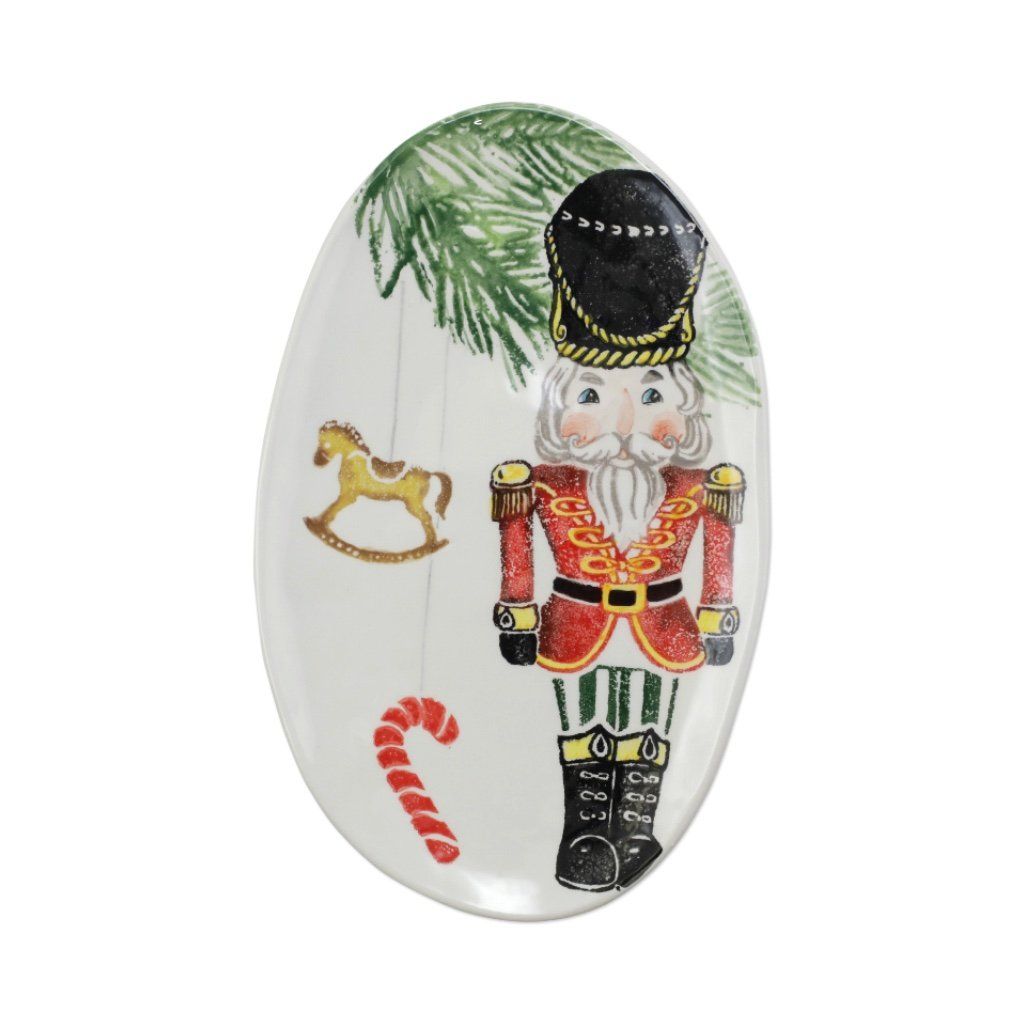 Vietri Hand - painted Small Oval Nutcrackers Platter for Christmas