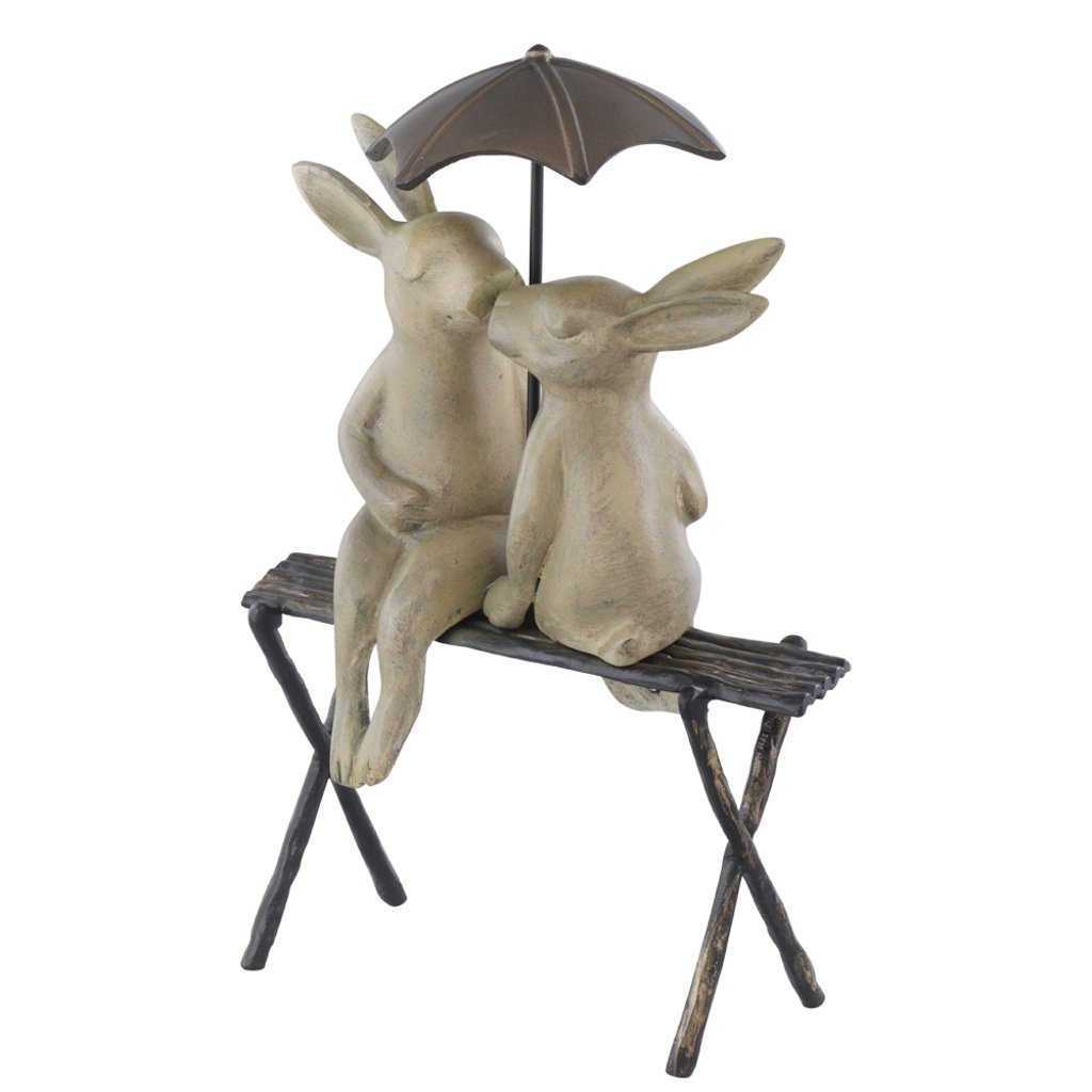 Adorable Aluminum Hand - Cast Garden Bunny Lovers Sculpture on Bench
