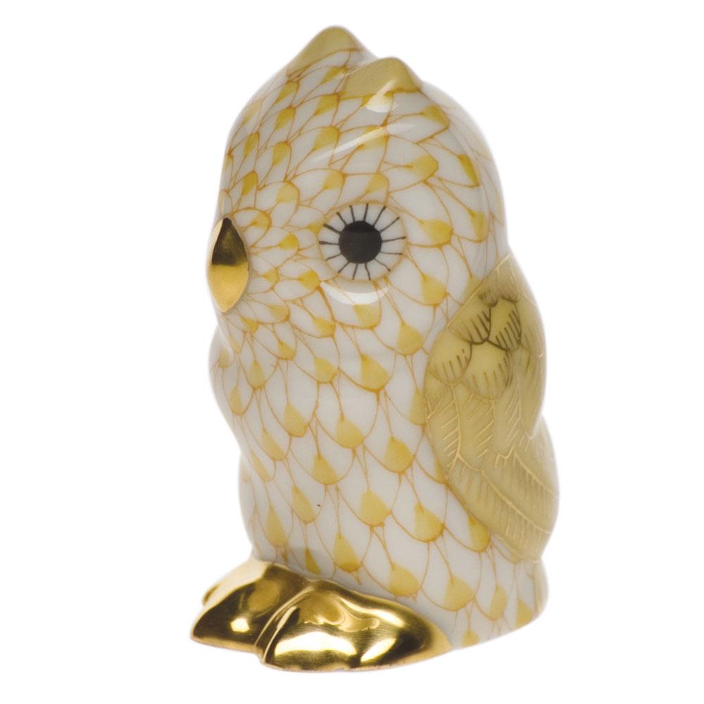 Handmade and Hand - painted Herend Miniature Owl Figurine