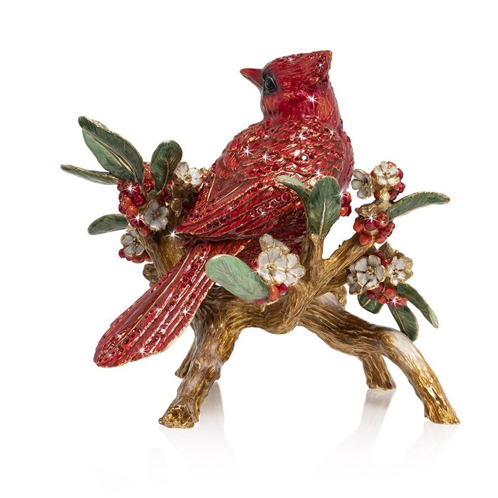 Exquisite Jay Strongwater Hand - Enameled Red Cardinal on Flower Branch Figurine