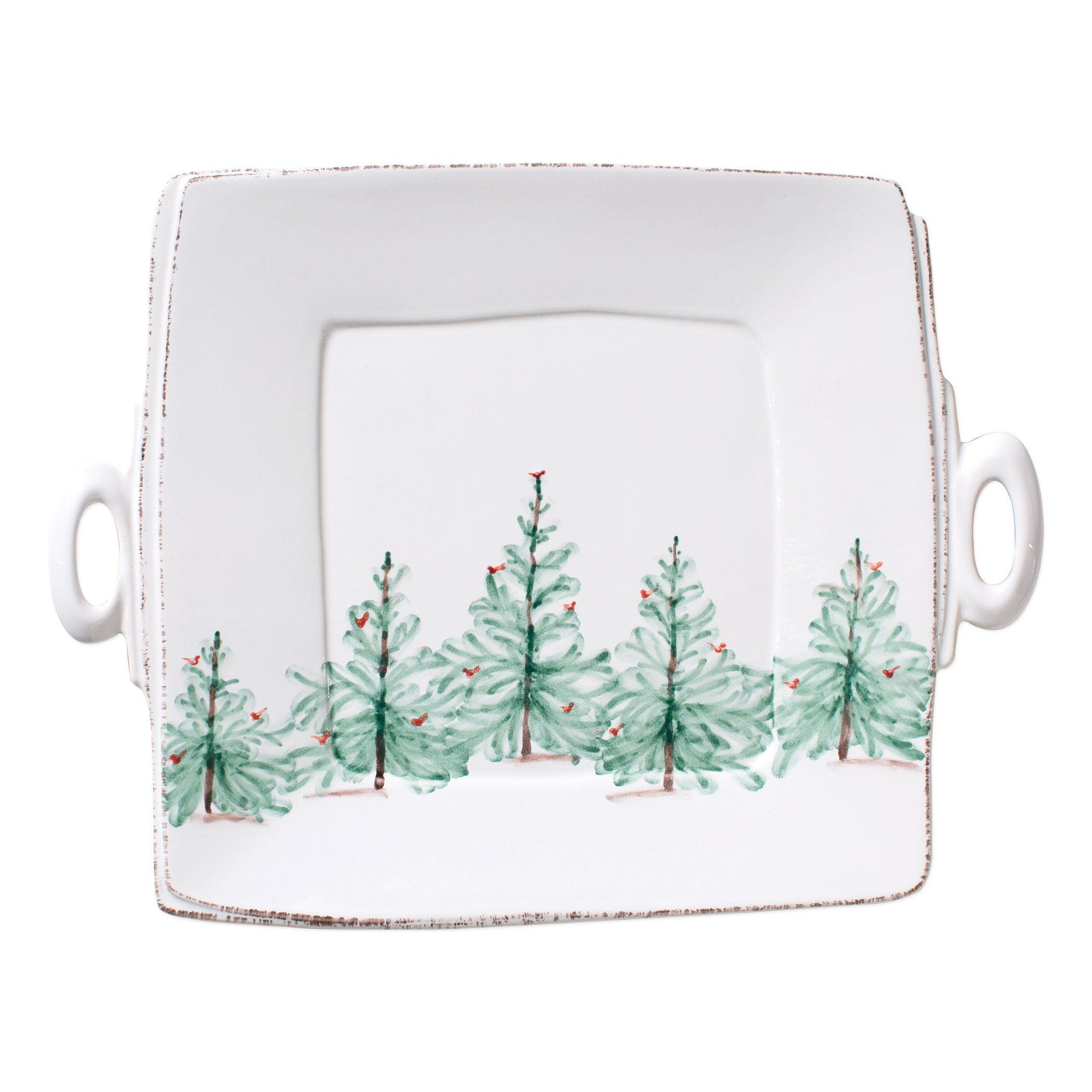 Vietri Handled Square Holiday Platter with Lastra Pattern