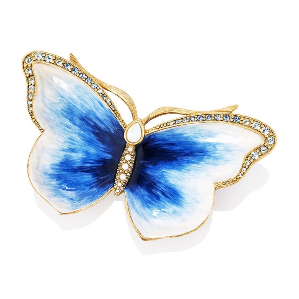 Jay Strongwater Juliet Butterfly Decorative Trinket Tray Inspired by Delft Garden