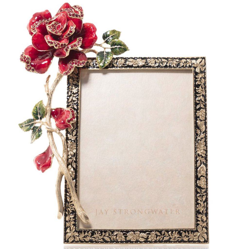 Jay Strongwater 14K Gold Gilded Rylee Night Bloom 5x7 Rose Picture Frame