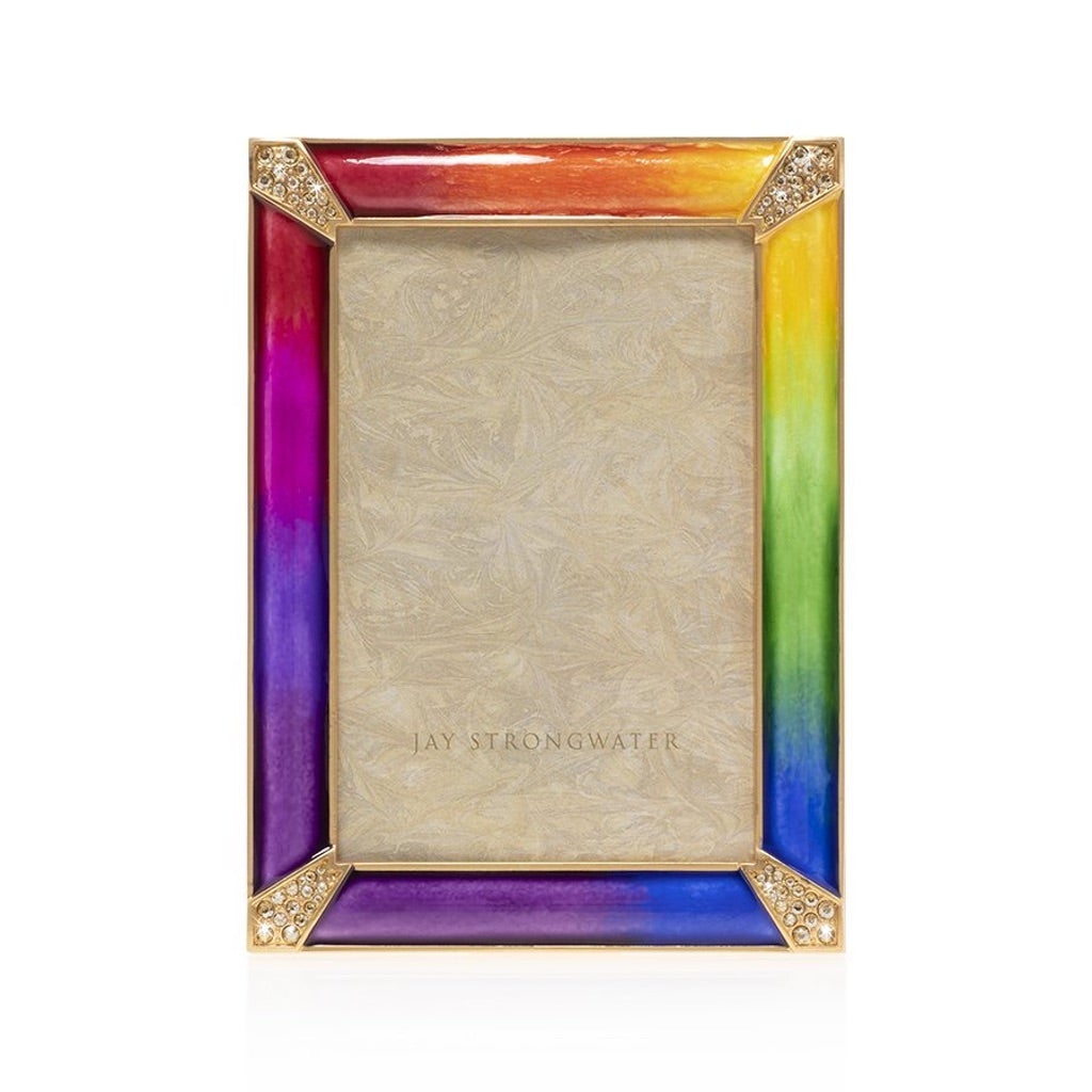 Jay Strongwater 14K Gold-Finished Rainbow Leonard Pave Corner 4 x 6 Photo Frame