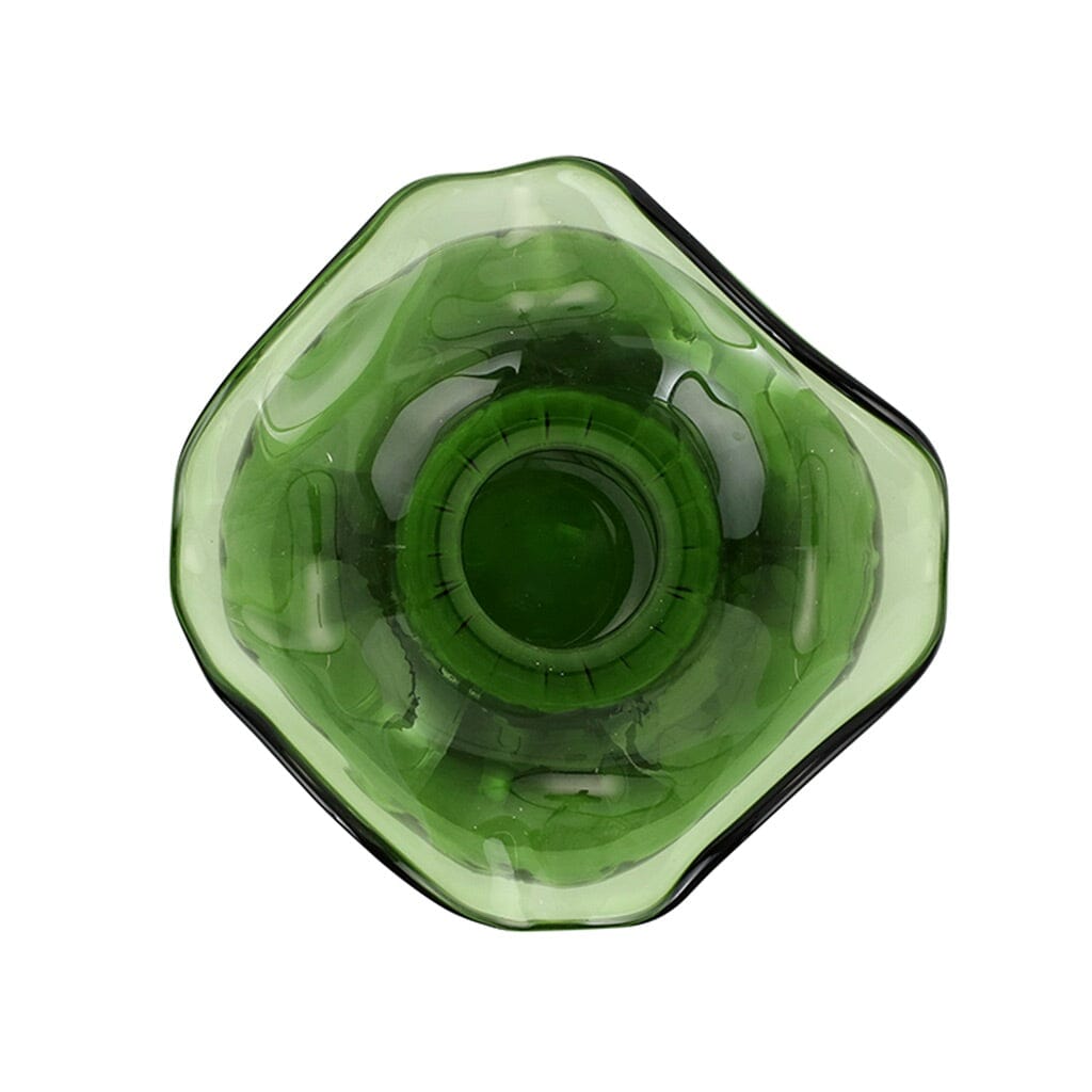 Medium Dark Green Fluted Mouth - Blown Vietri Hibiscus - Inspired Glass Vase