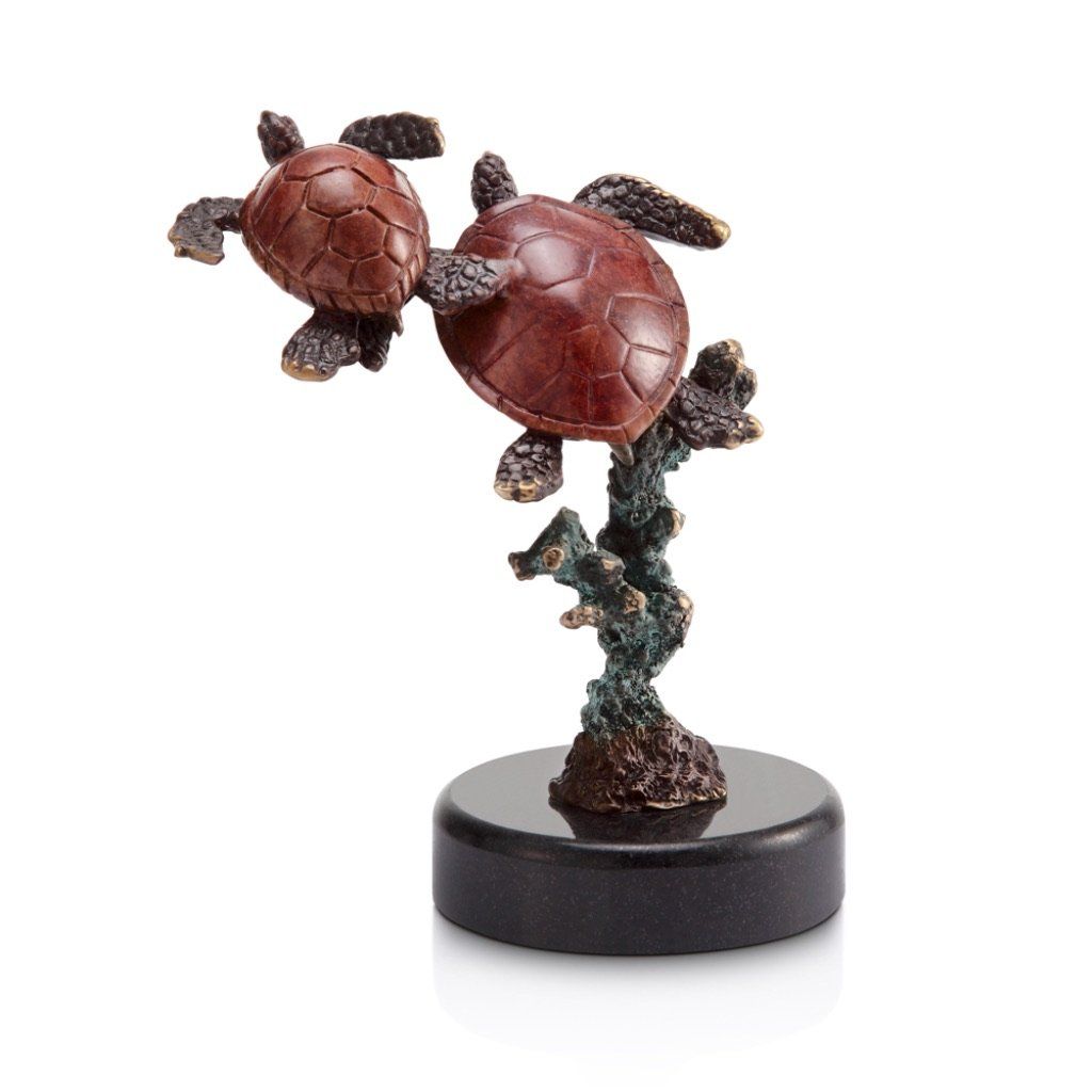 Double Turtles Sculpture in Hot Patina Finish from SPI Gallery Reef Explorers