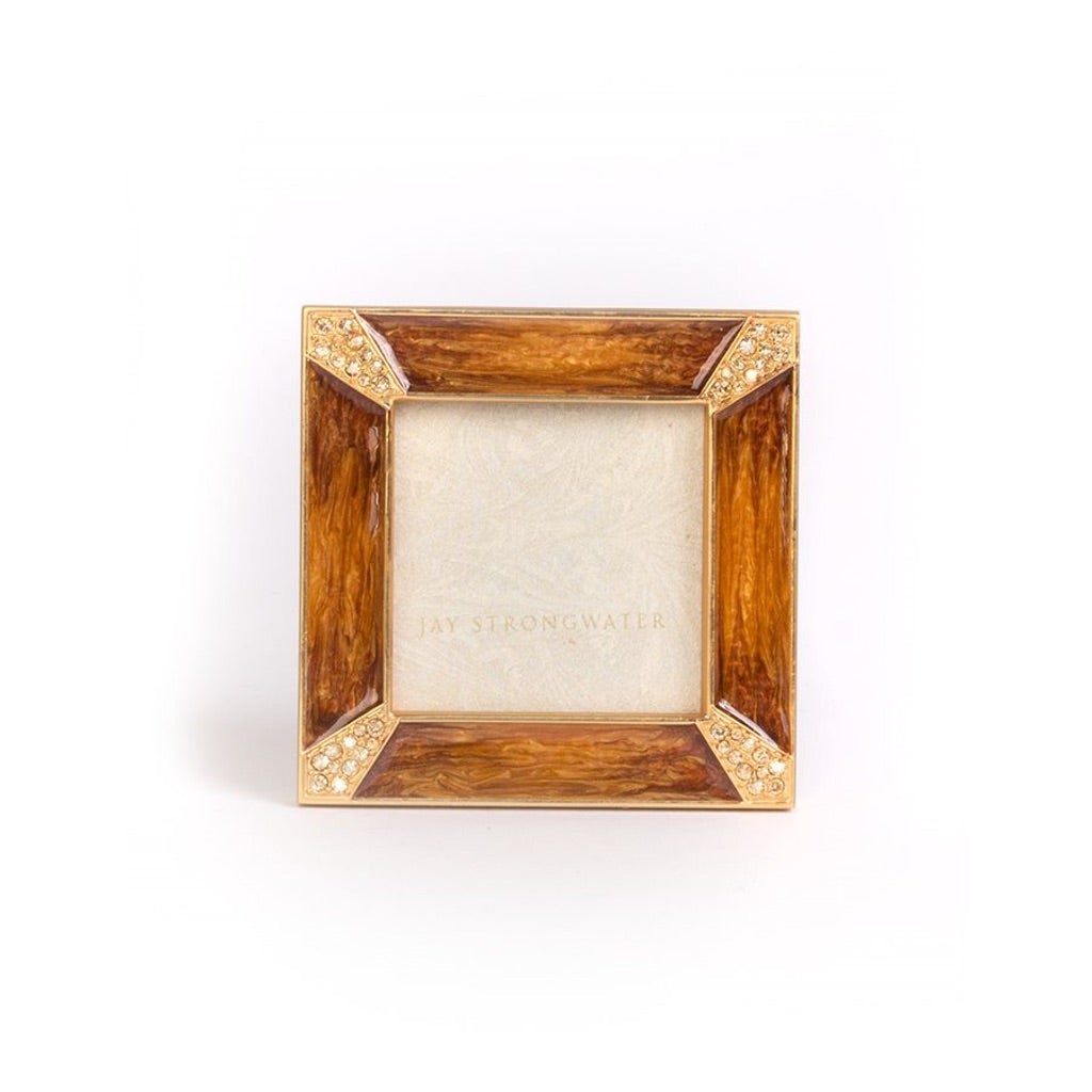 Jay Strongwater Hand - Enameled 14K Gold Topaz 2 - Square Leland Pave Corner Frame