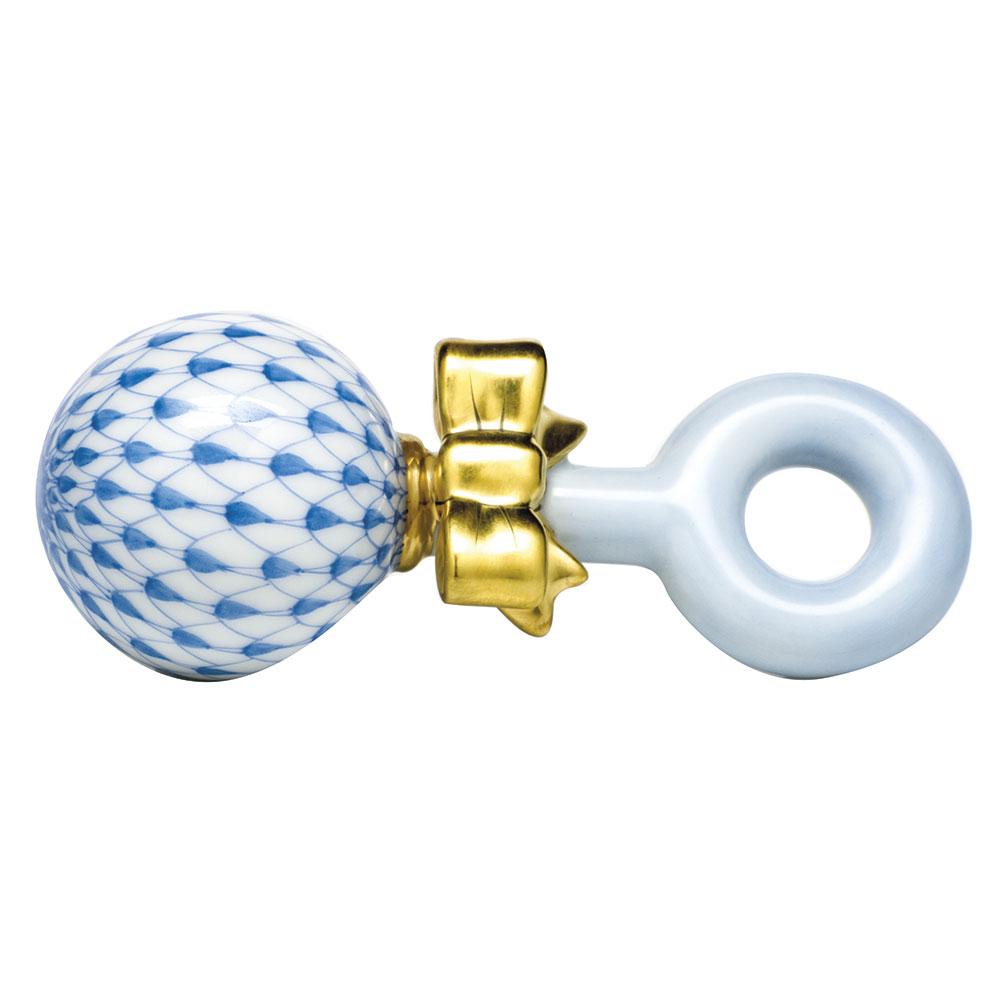 Handmade Herend Porcelain Baby Rattle with Traditional Fishnet Pattern