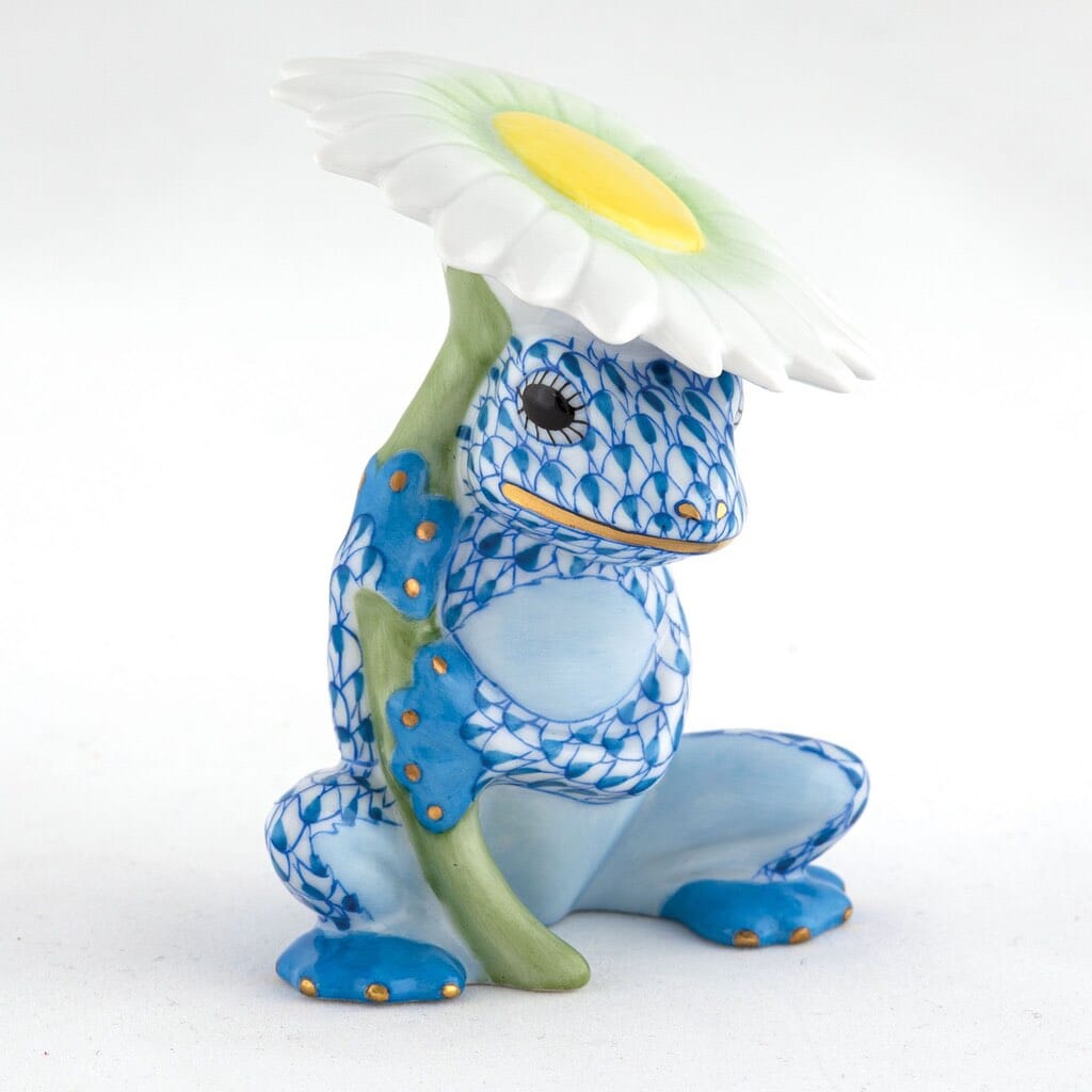 Exquisite Handmade Herend Porcelain Flower Frog Figurine