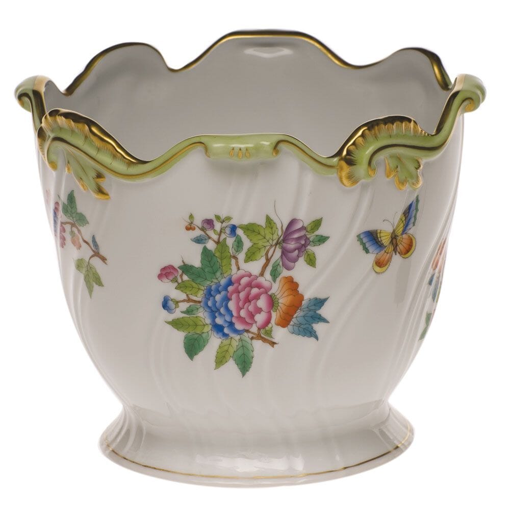 Exquisite Herend Porcelain Cachepot with Queen Victoria Ribbed Design and Hand - painted Motifs