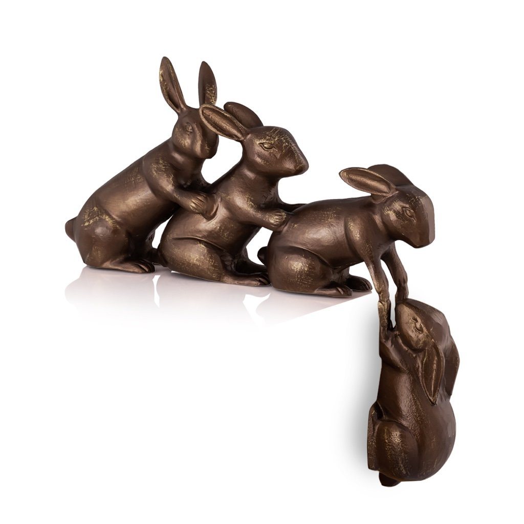 Exquisite Bronze - Colored Aluminum Hand - Cast Garden Art: Three Bunnies Assisting a Fourth Bunny Sculpture