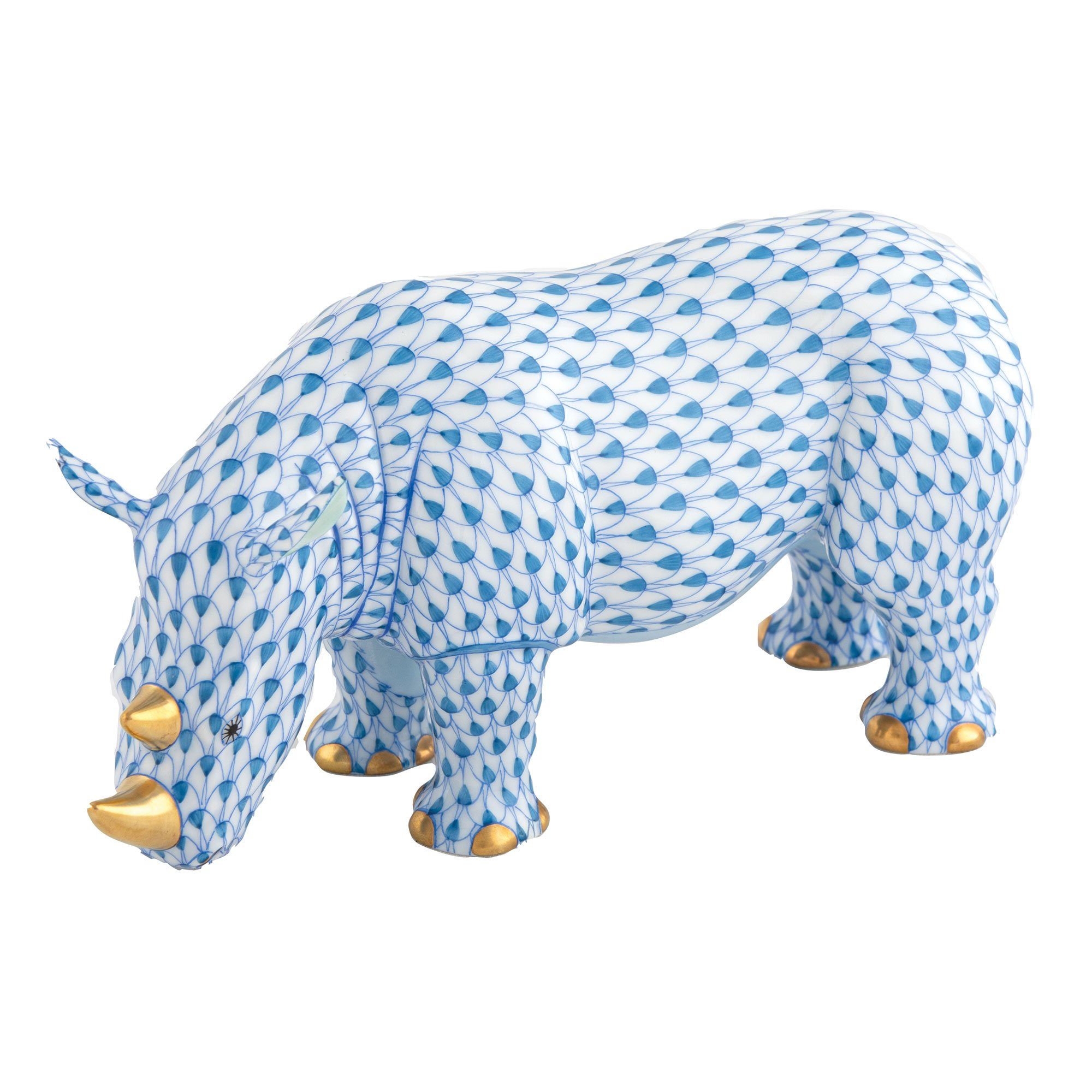 Exquisite Handmade Herend Standing Rhinoceros Porcelain Figurine
