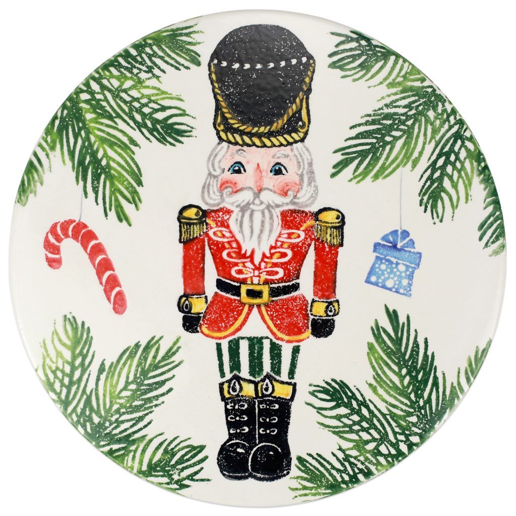 Hand - painted Italian Vietri Nutcrackers Terra Bianca Cake Stand