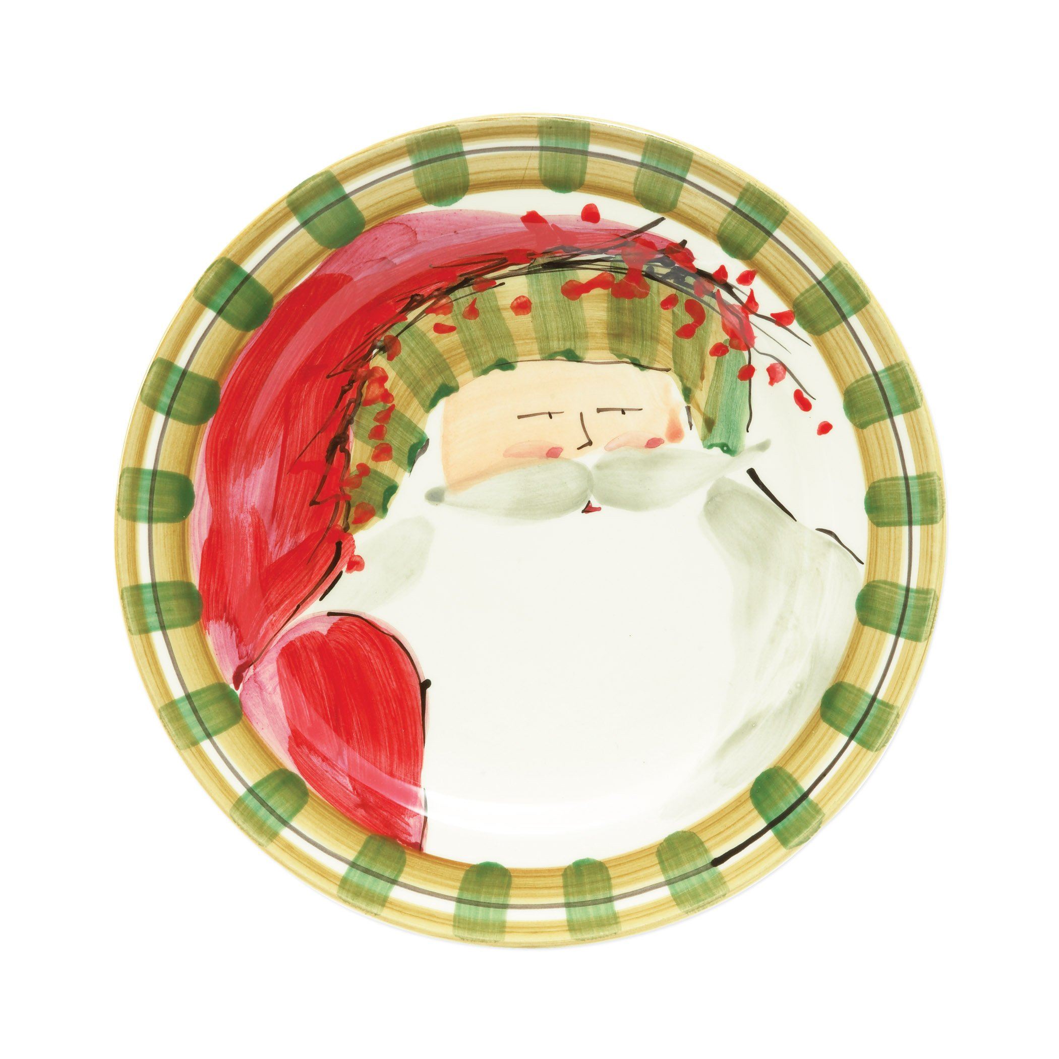Vietri Hand - crafted Old St. Nick Dinner Plate with Striped Hat