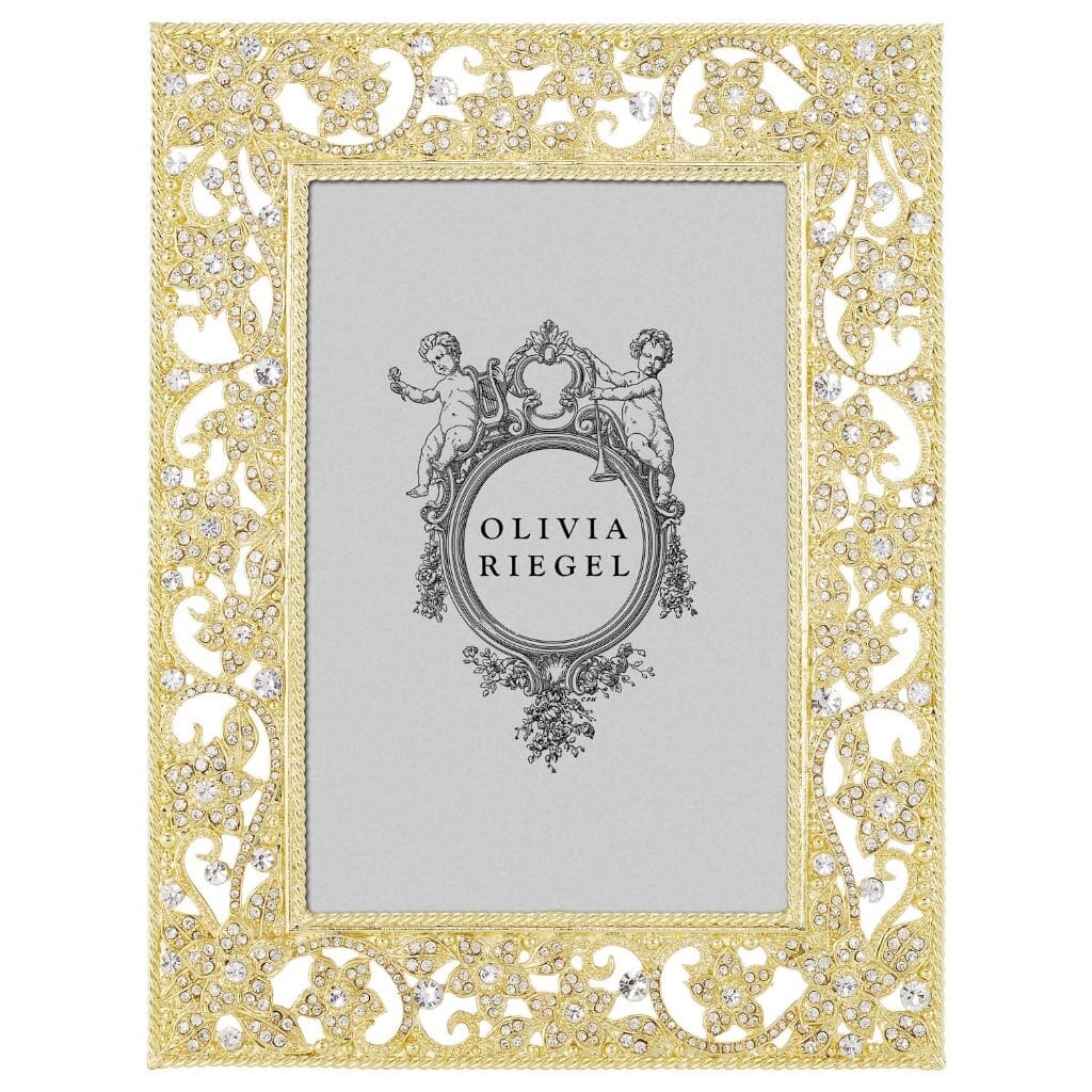 Gorgeous Olivia Riegel 4 x 6 Gold Flora Picture Frame with Swarovski Crystals