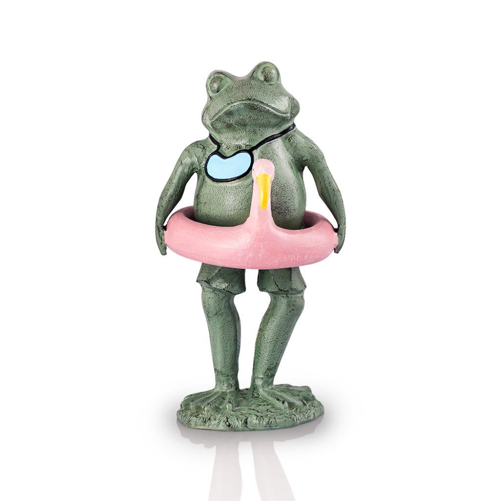 Stylish SPI Aluminum Garden and Beach Decorative Frog Sculpture with Pink Flamingo Pool Float